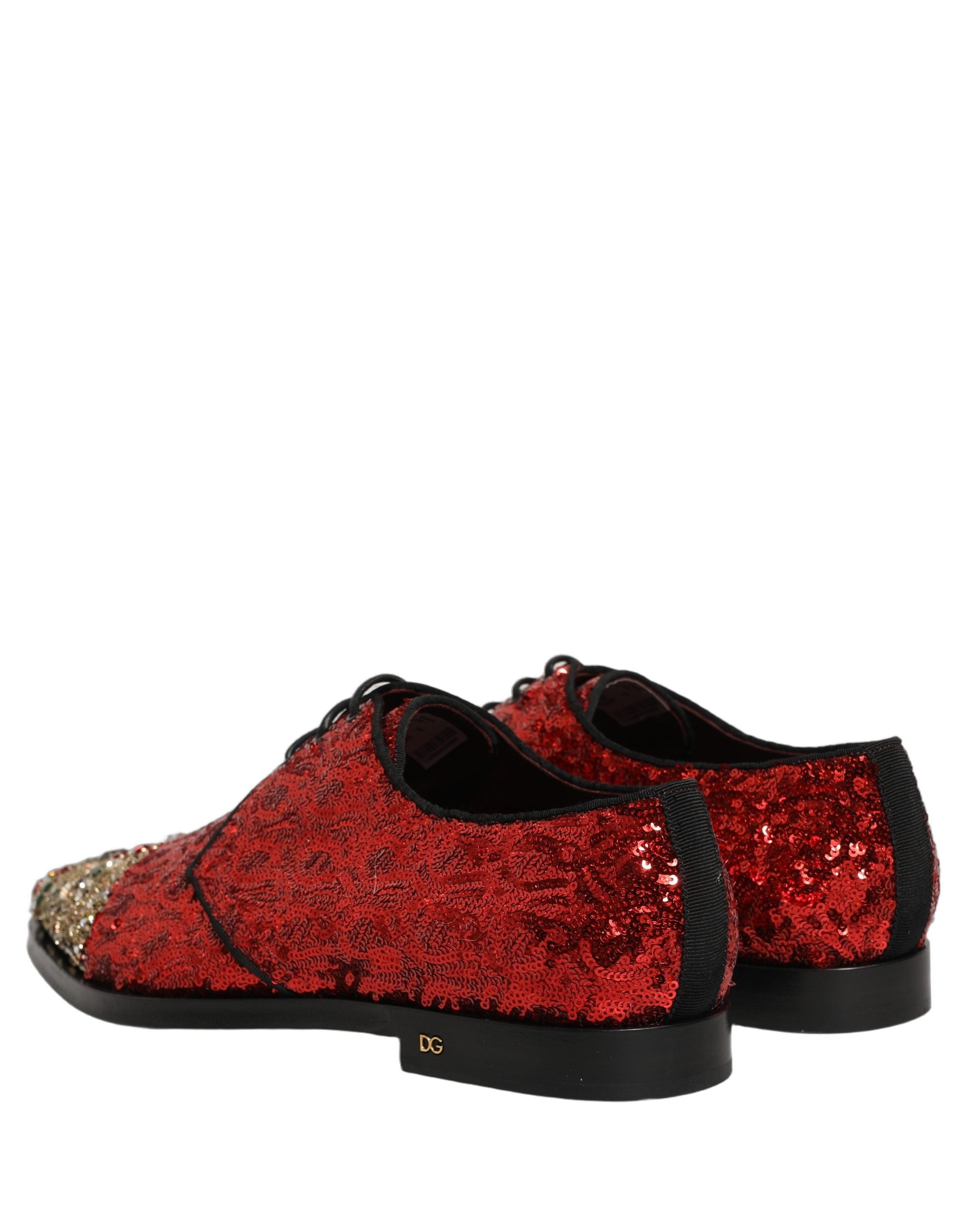 Dolce & Gabbana Red Sequin Embellished Men Derby Dress Shoes