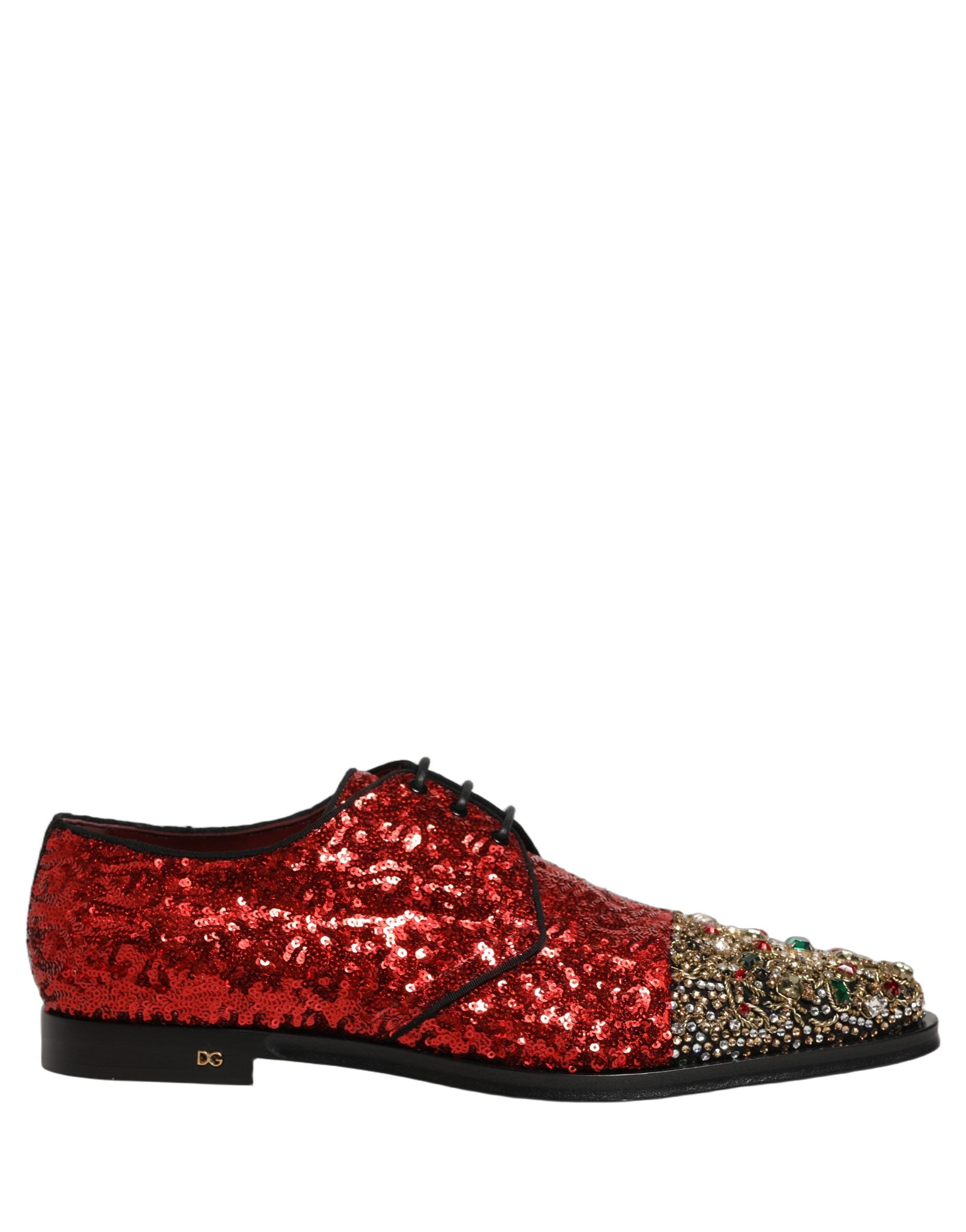 Dolce & Gabbana Red Sequin Embellished Men Derby Dress Shoes