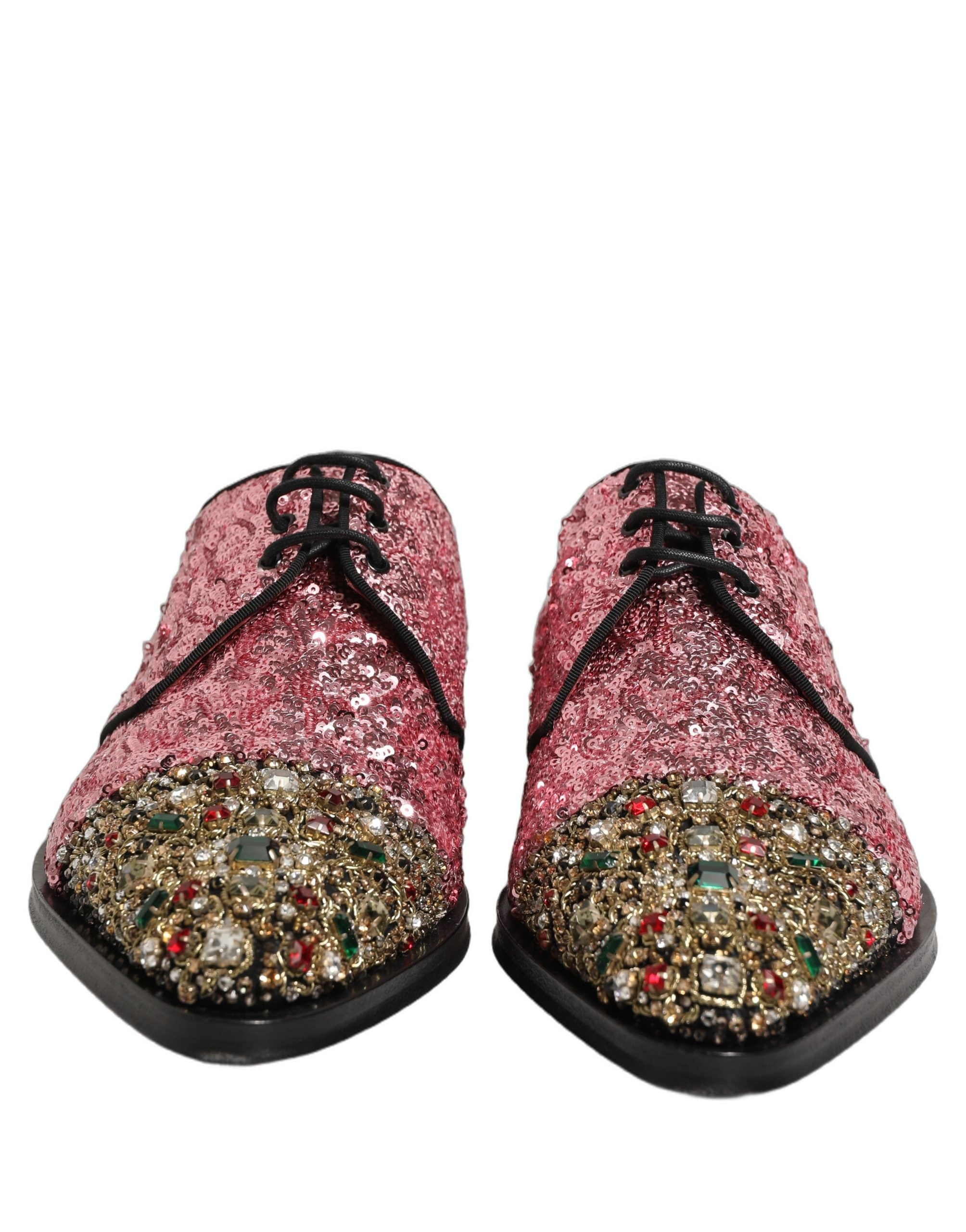 Dolce & Gabbana Pink Sequin Embellished Men Derby Dress Shoes