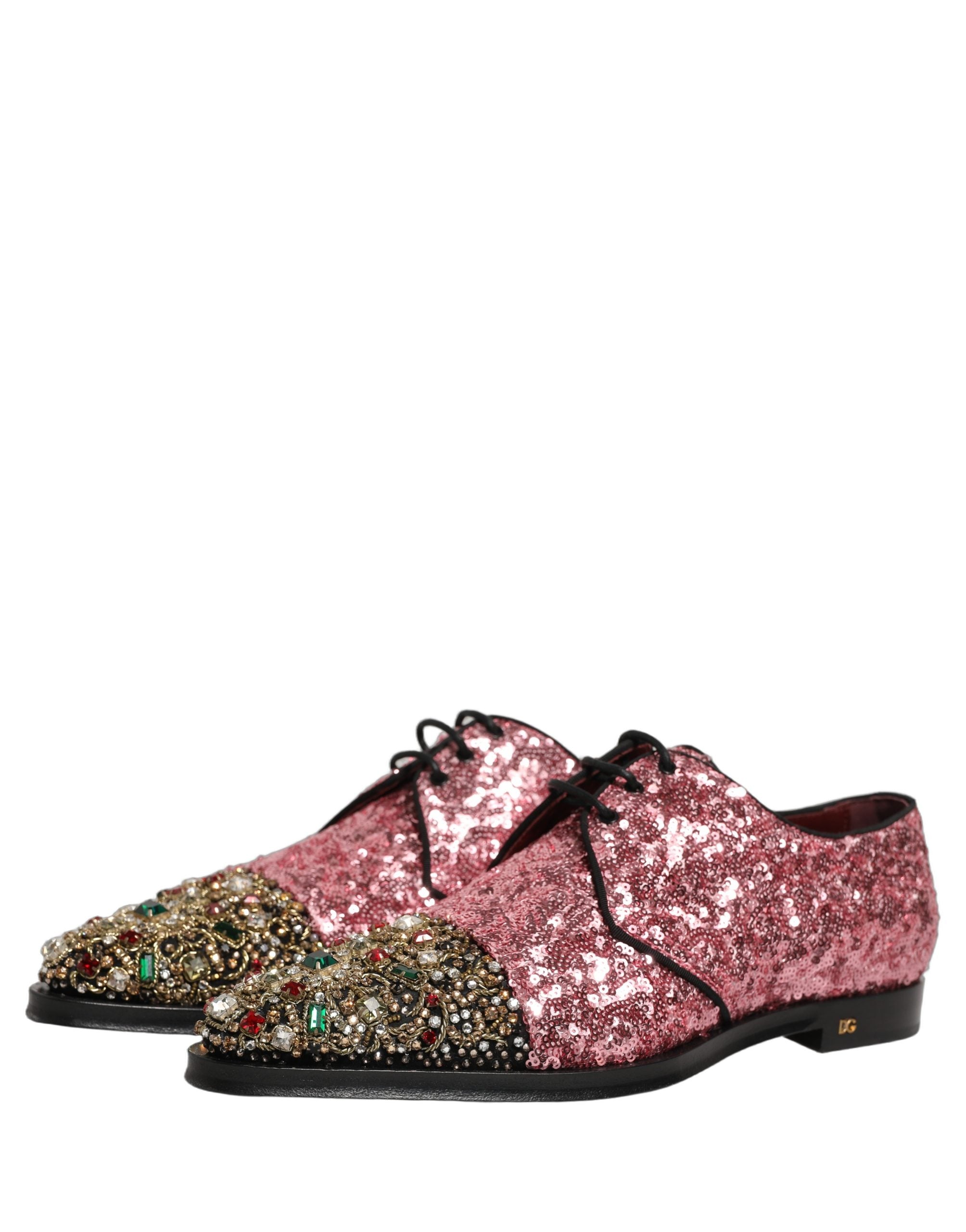 Dolce & Gabbana Pink Sequin Embellished Men Derby Dress Shoes