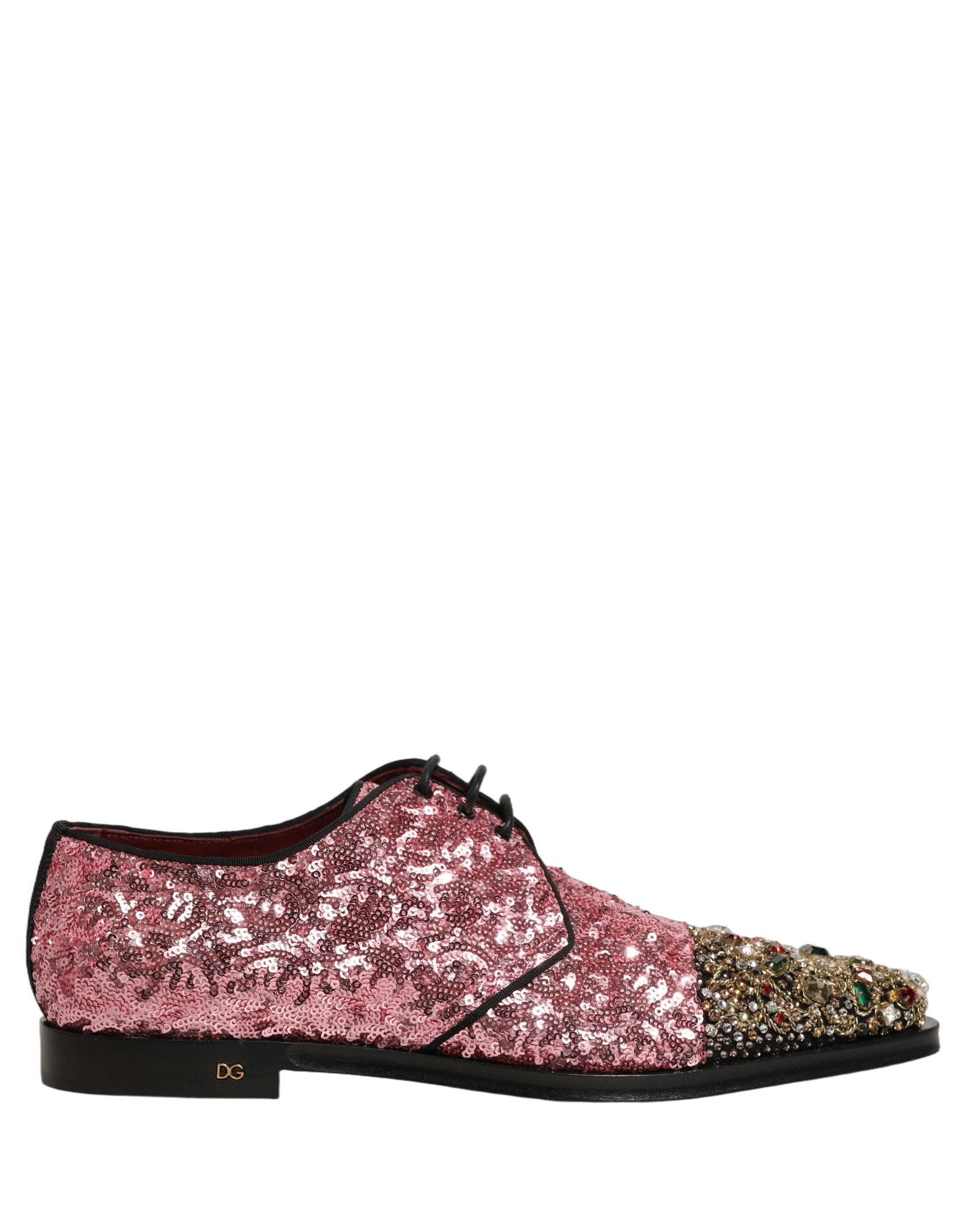 Dolce & Gabbana Pink Sequin Embellished Men Derby Dress Shoes