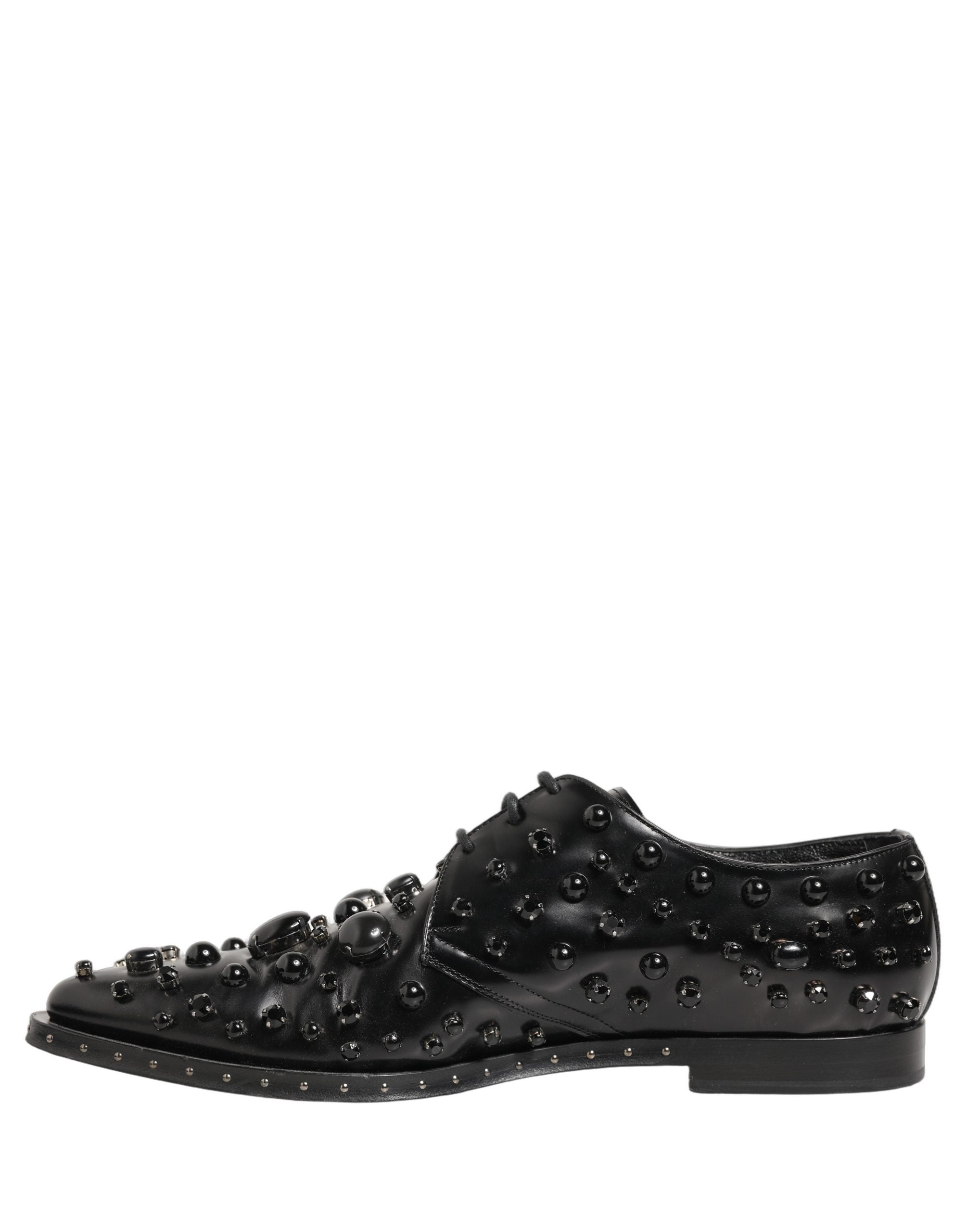 Dolce & Gabbana Black Leather Studded Men Formal Derby Shoes