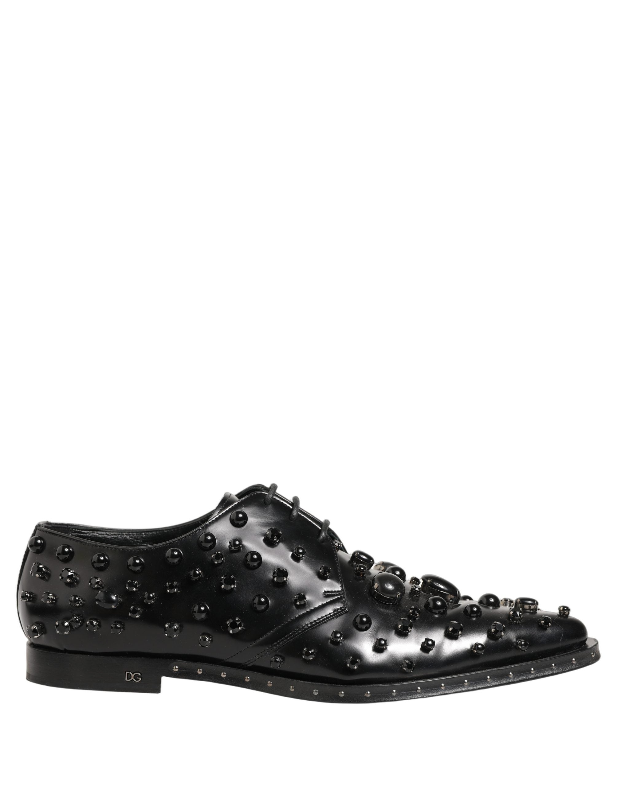 Dolce & Gabbana Black Leather Studded Men Formal Derby Shoes