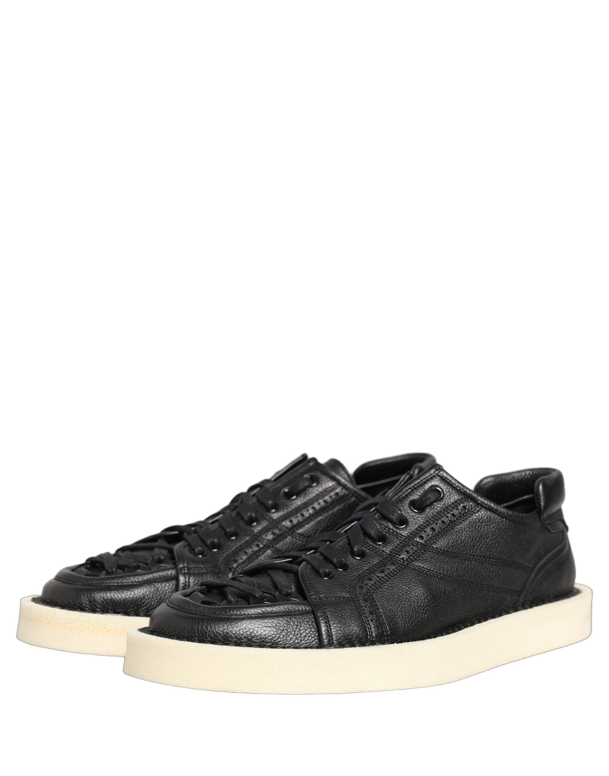 Dolce & Gabbana Black Leather Lace Up Low Top Sneakers Shoes