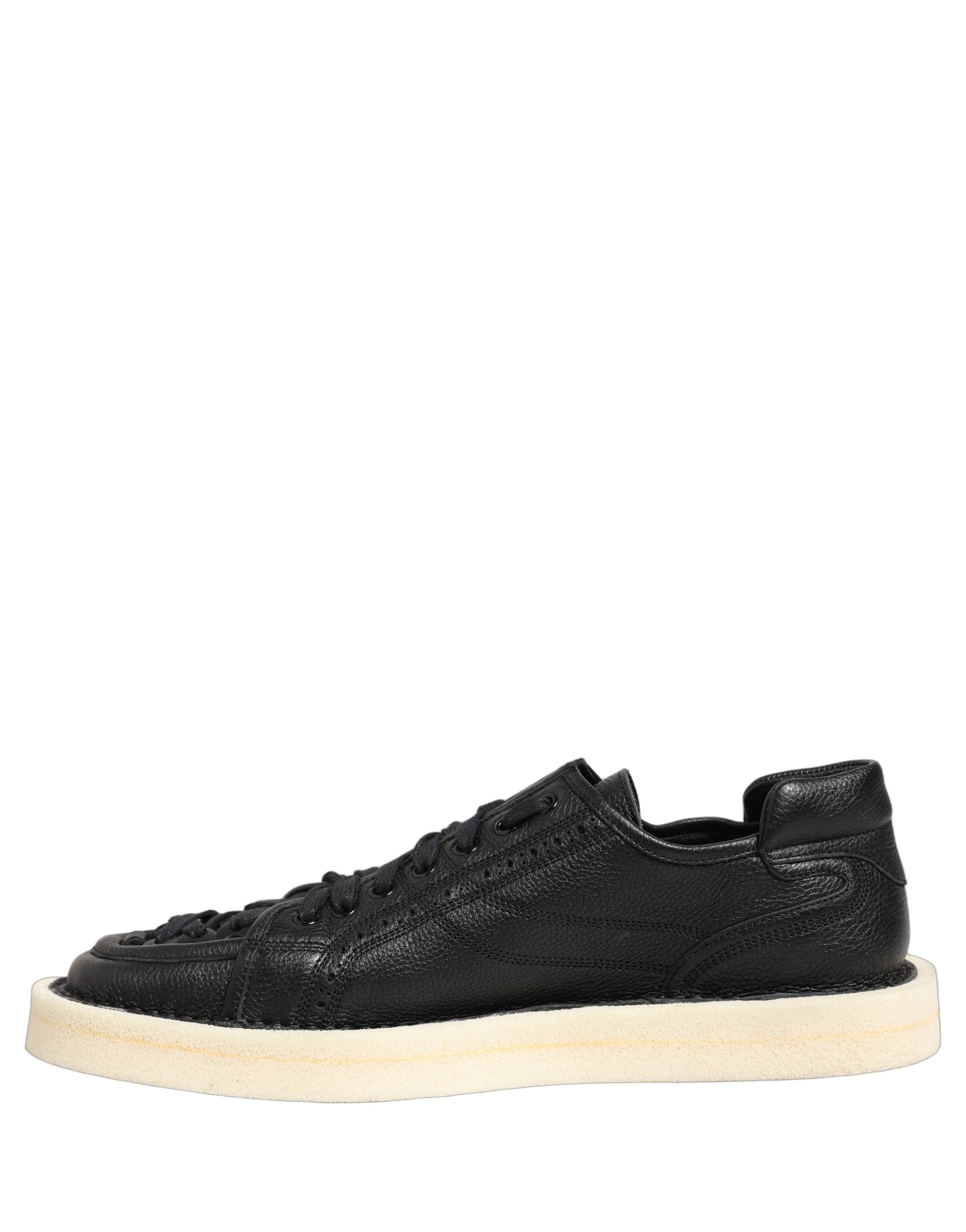 Dolce & Gabbana Black Leather Lace Up Low Top Sneakers Shoes