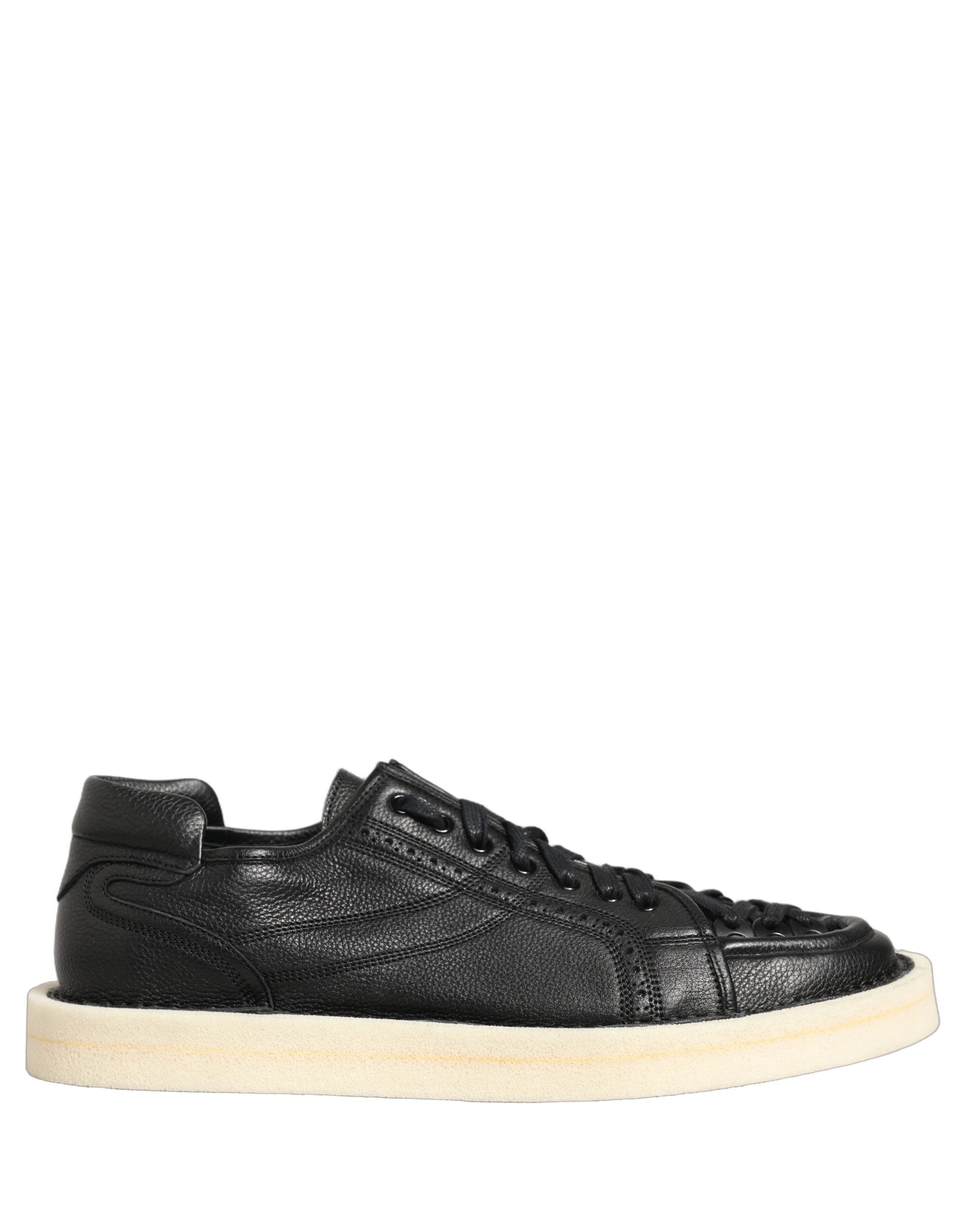 Dolce & Gabbana Black Leather Lace Up Low Top Sneakers Shoes