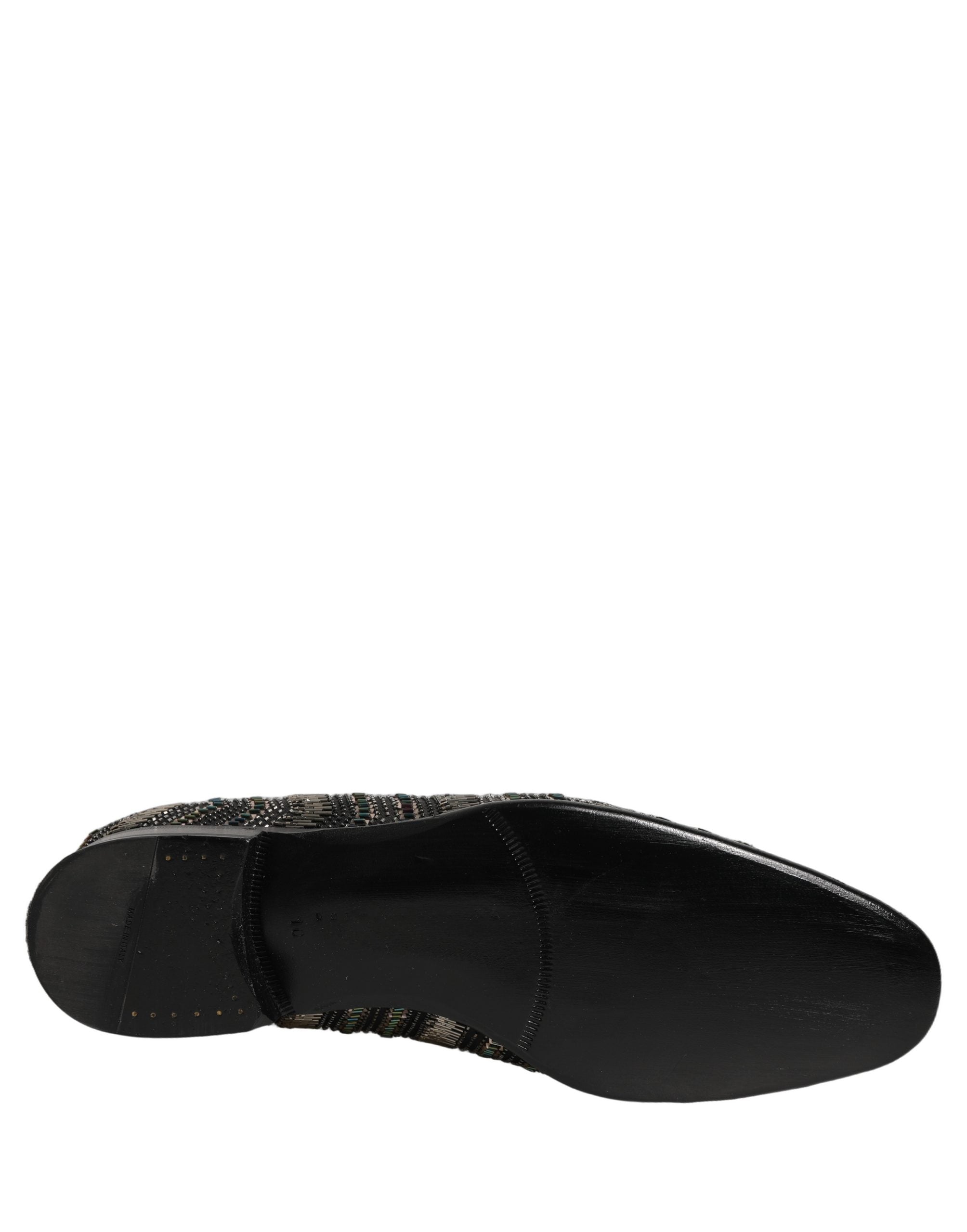 Dolce & Gabbana Black Silver Embellished Slip On Loafers Shoes