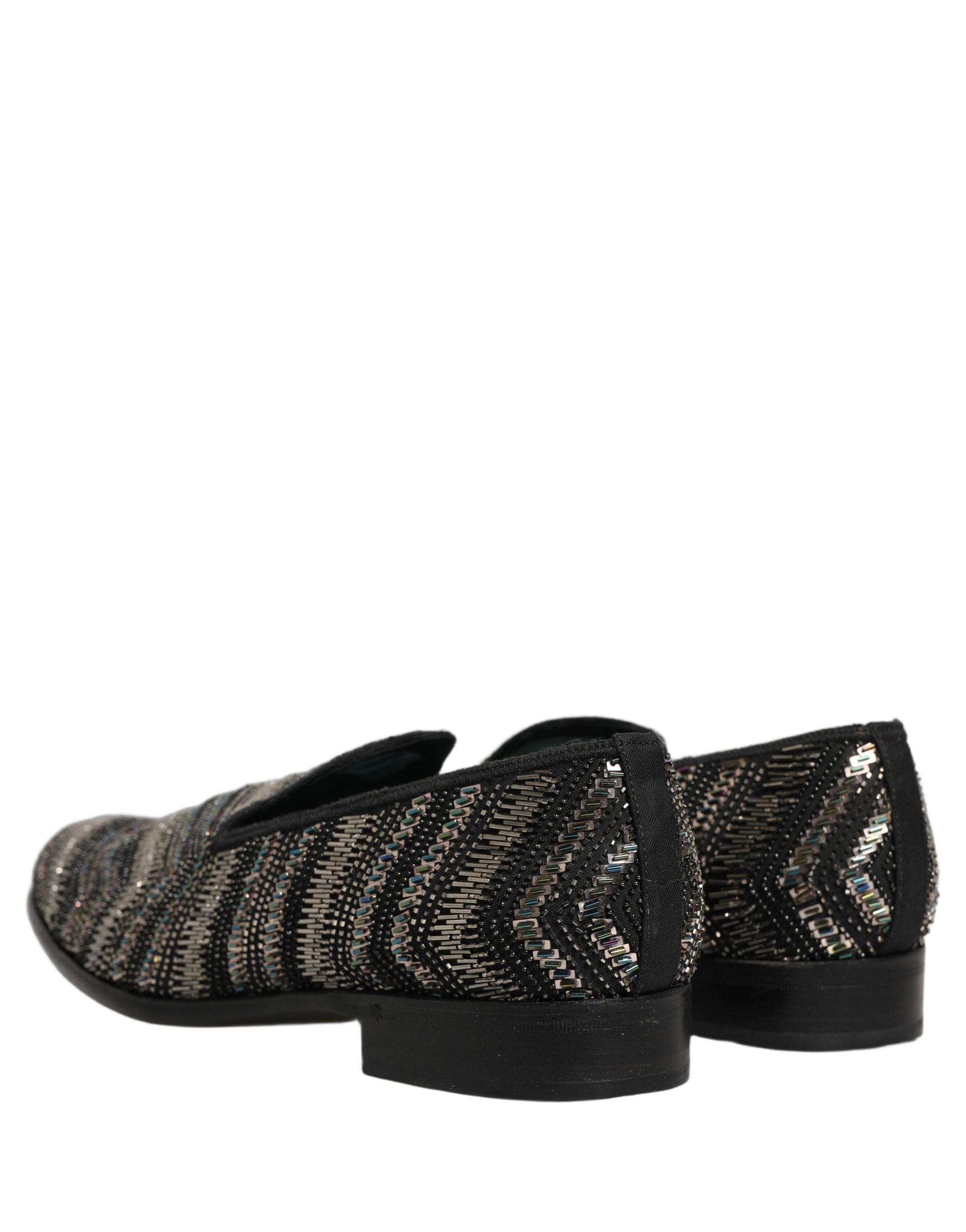 Dolce & Gabbana Black Silver Embellished Slip On Loafers Shoes