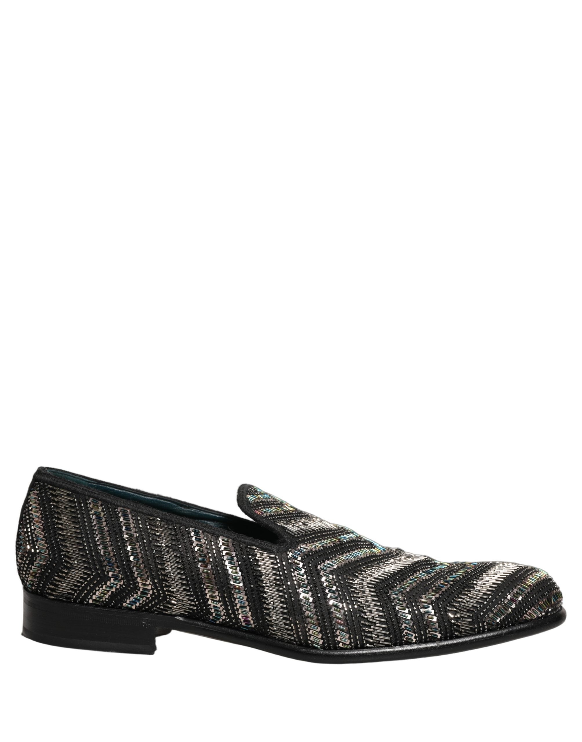 Dolce & Gabbana Black Silver Embellished Slip On Loafers Shoes