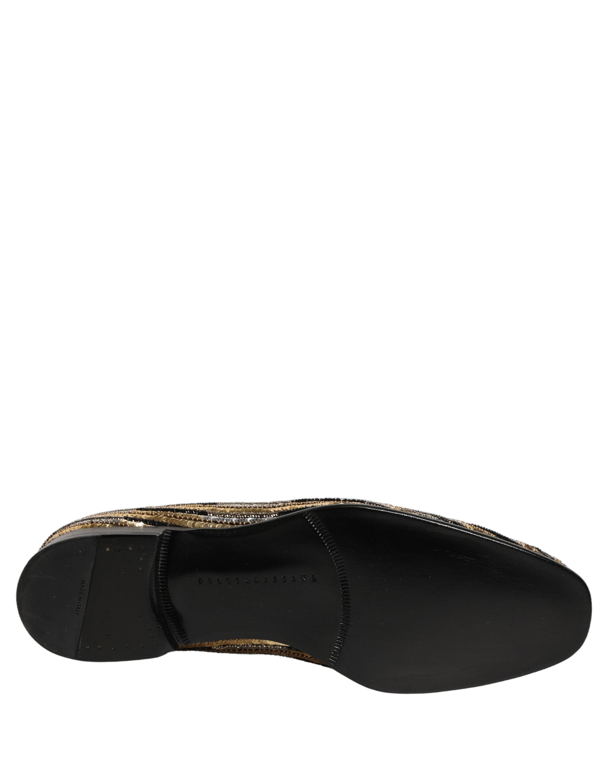 Dolce & Gabbana Gold Striped Sequin Embellished Loafer Shoes