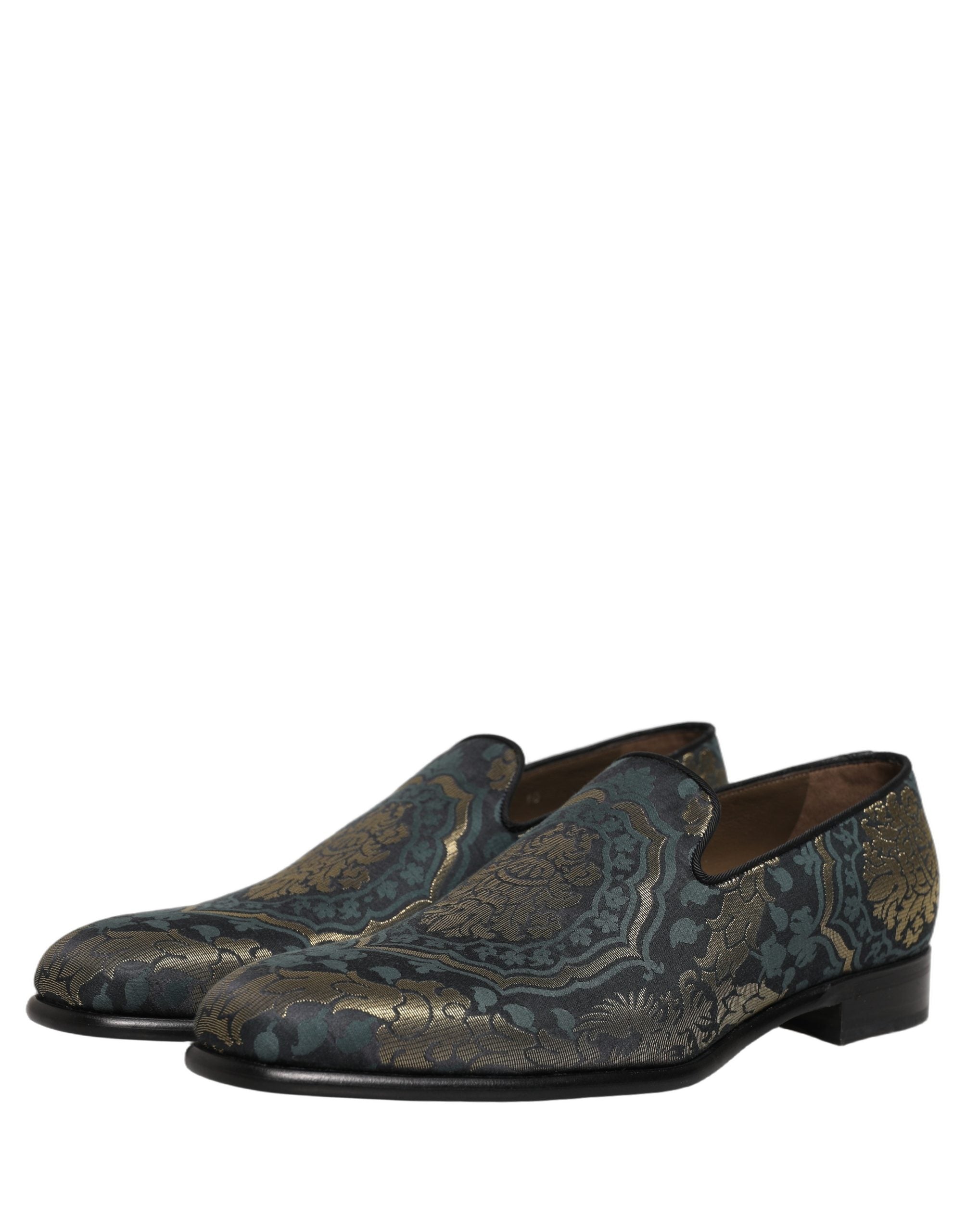 Dolce & Gabbana Black Floral Brocade Slip On Loafers Shoes