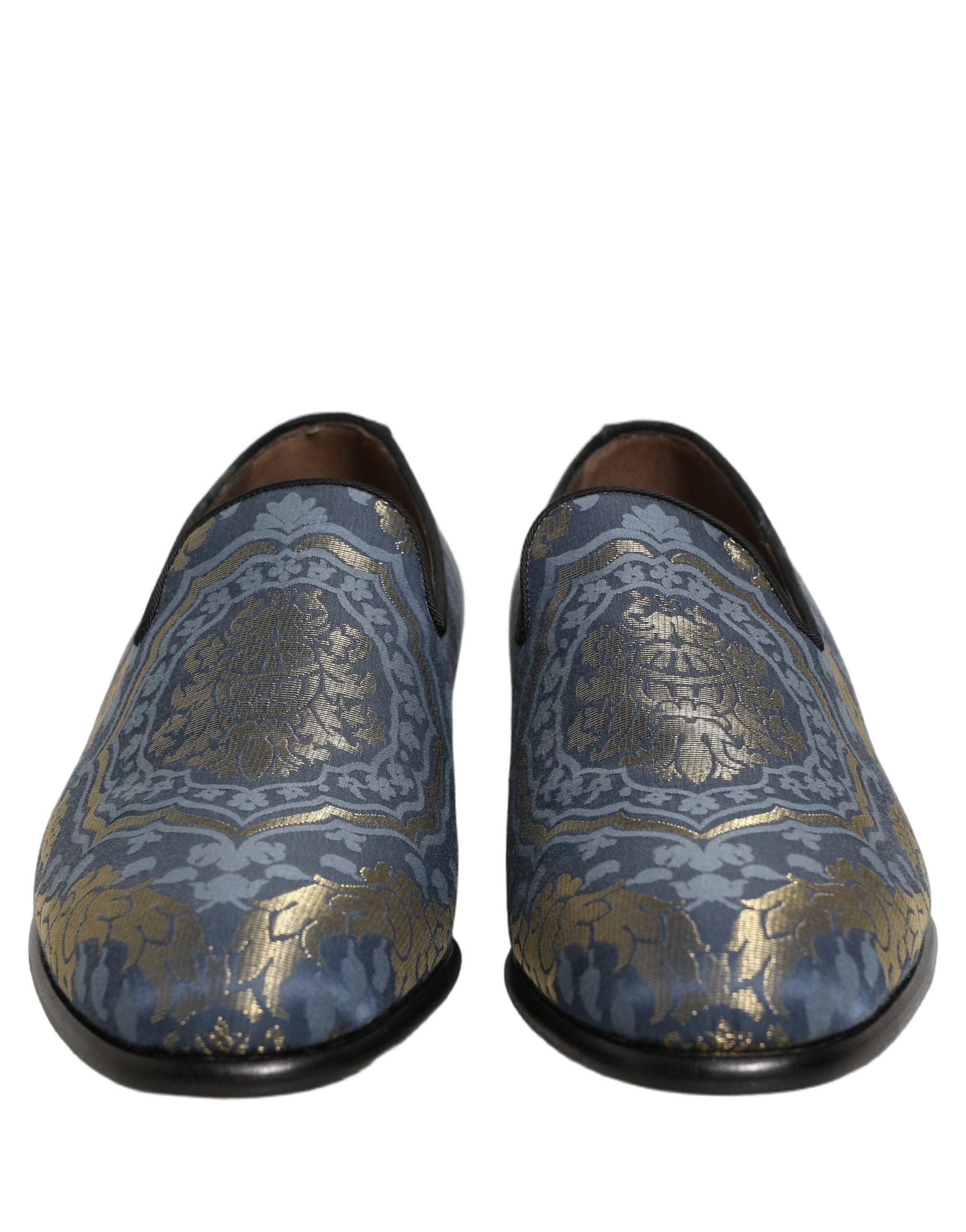 Dolce & Gabbana Blue Floral Brocade Slip On Loafers Shoes