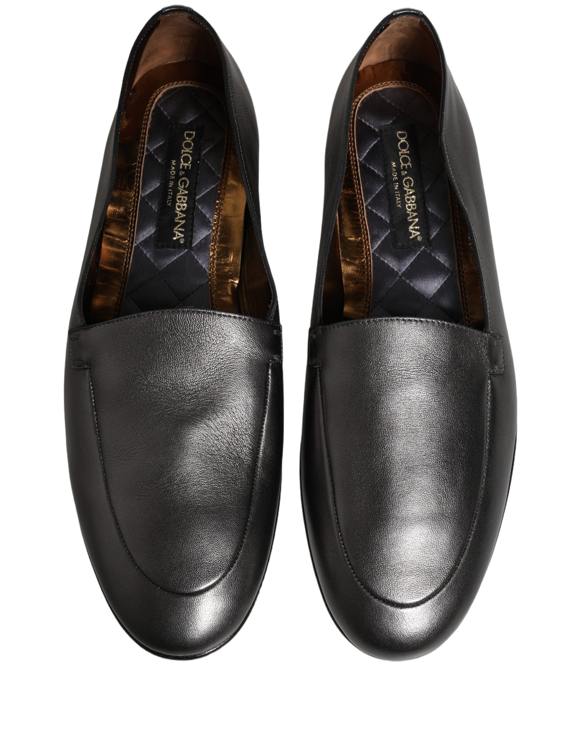 Dolce & Gabbana Silver Leather DG Logo Slip On Loafers Shoes