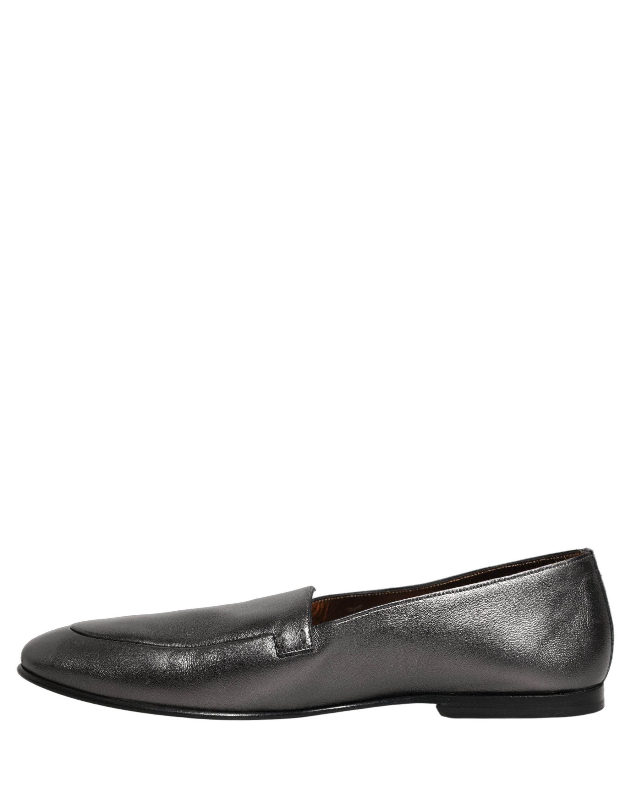 Dolce & Gabbana Silver Leather DG Logo Slip On Loafers Shoes