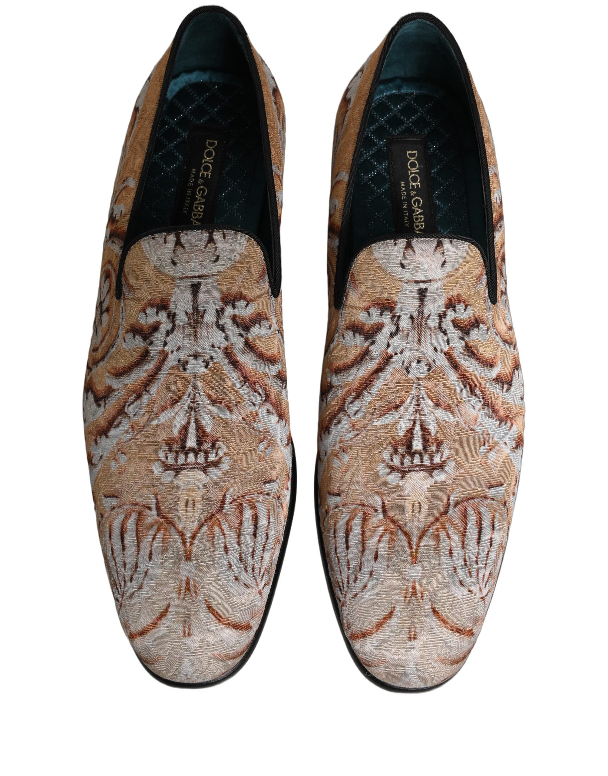 Dolce & Gabbana Beige Brocade Men Slip On Dress Loafers Shoes