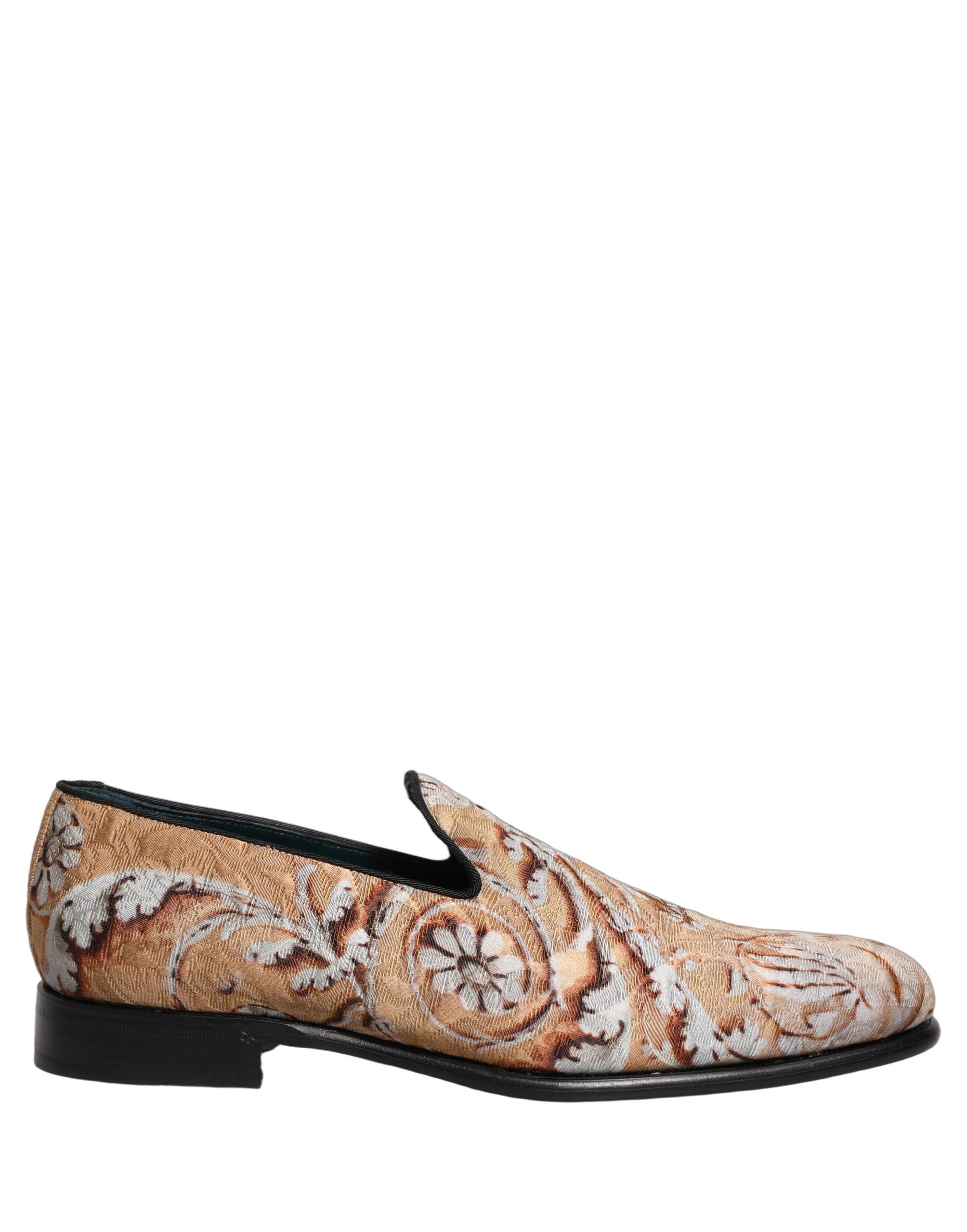 Dolce & Gabbana Beige Brocade Men Slip On Dress Loafers Shoes