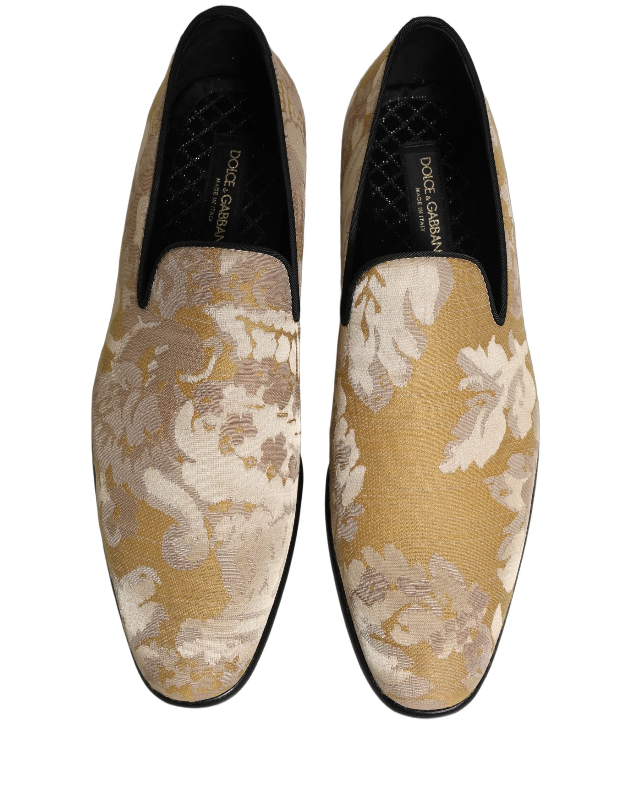 Dolce & Gabbana Gold Floral Print Jacquard Men Loafers Shoes