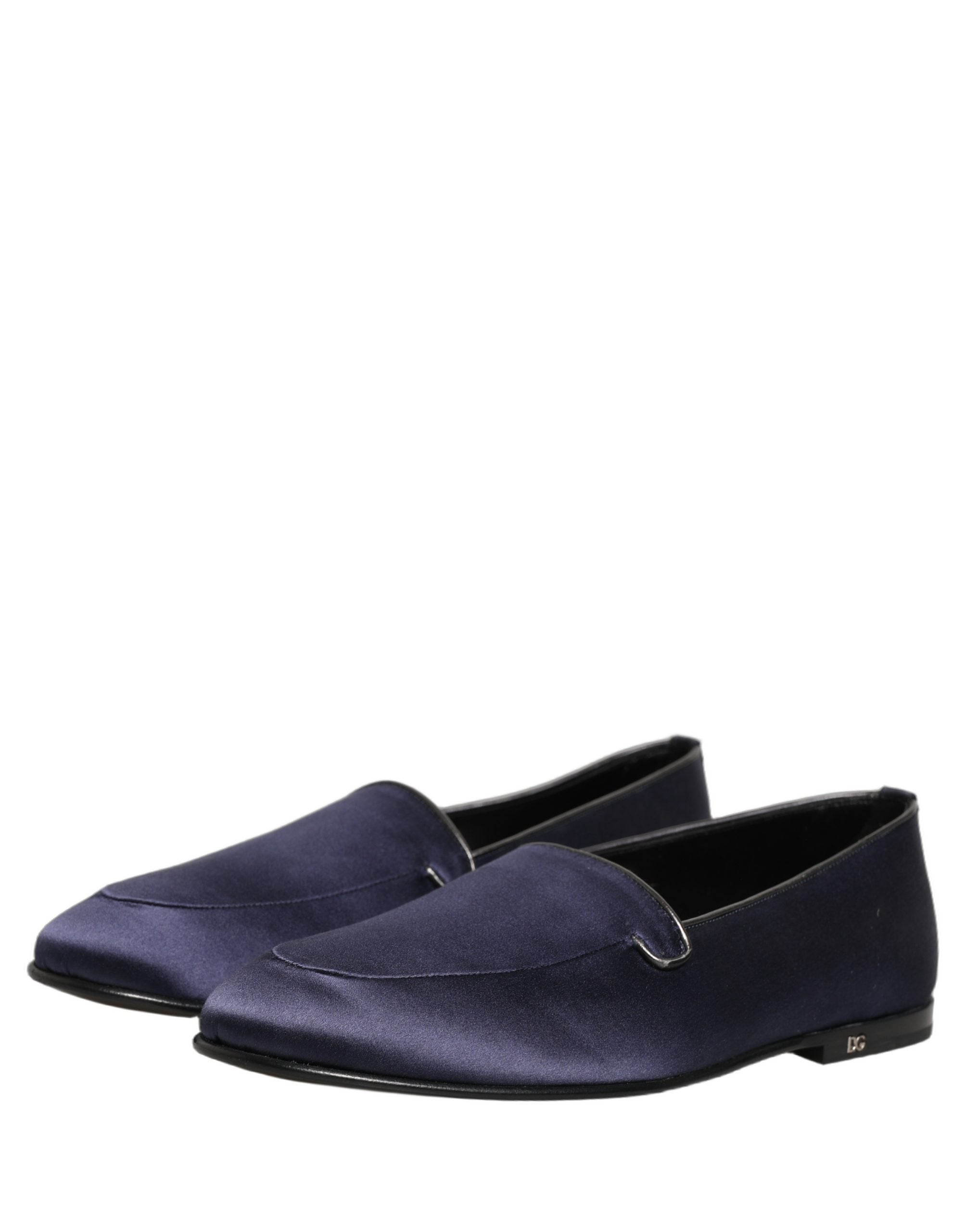 Dolce & Gabbana Blue Satin Logo Slip On Flats Loafers Shoes