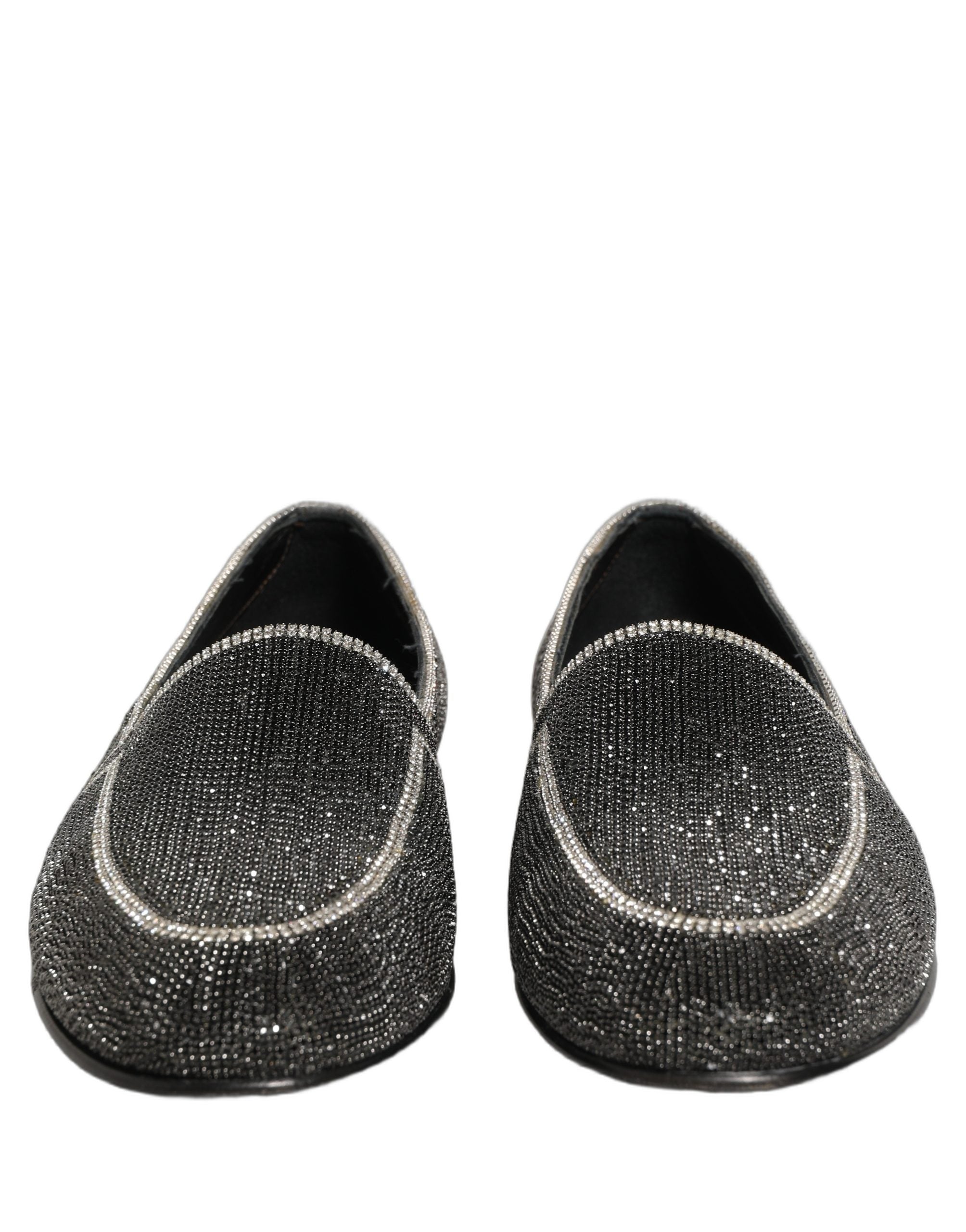 Dolce & Gabbana Black Crystal Embellished Men Loafers Shoes