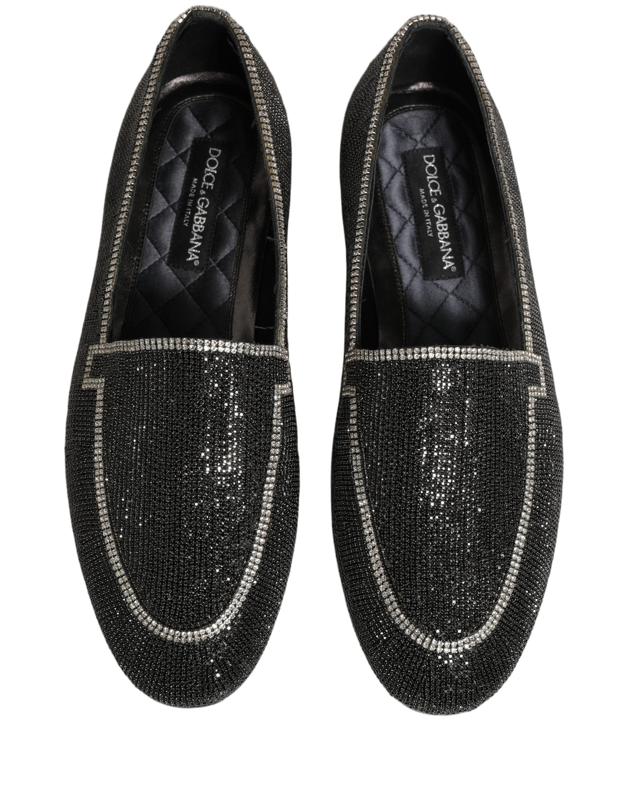 Dolce & Gabbana Black Crystal Embellished Men Loafers Shoes