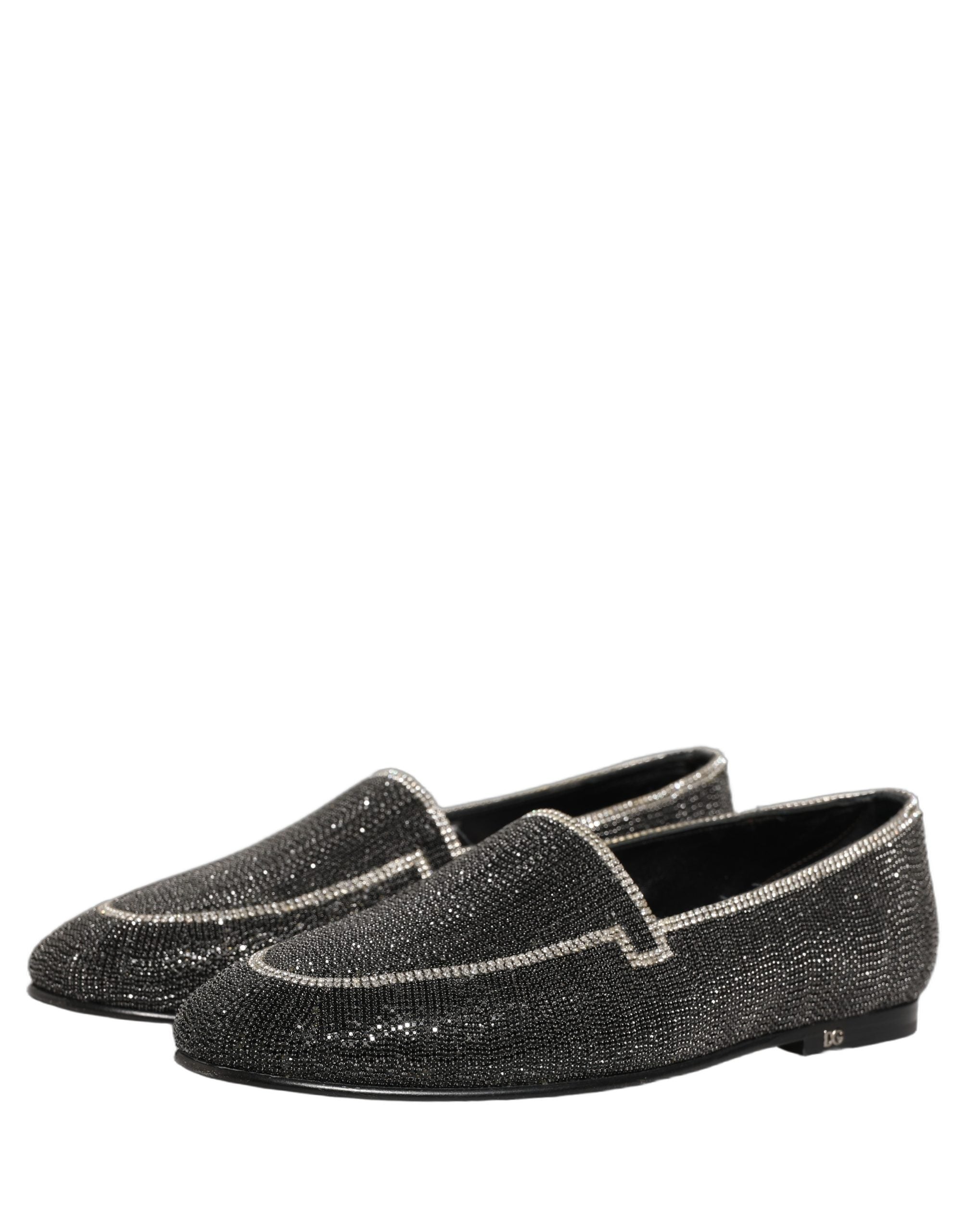 Dolce & Gabbana Black Crystal Embellished Men Loafers Shoes