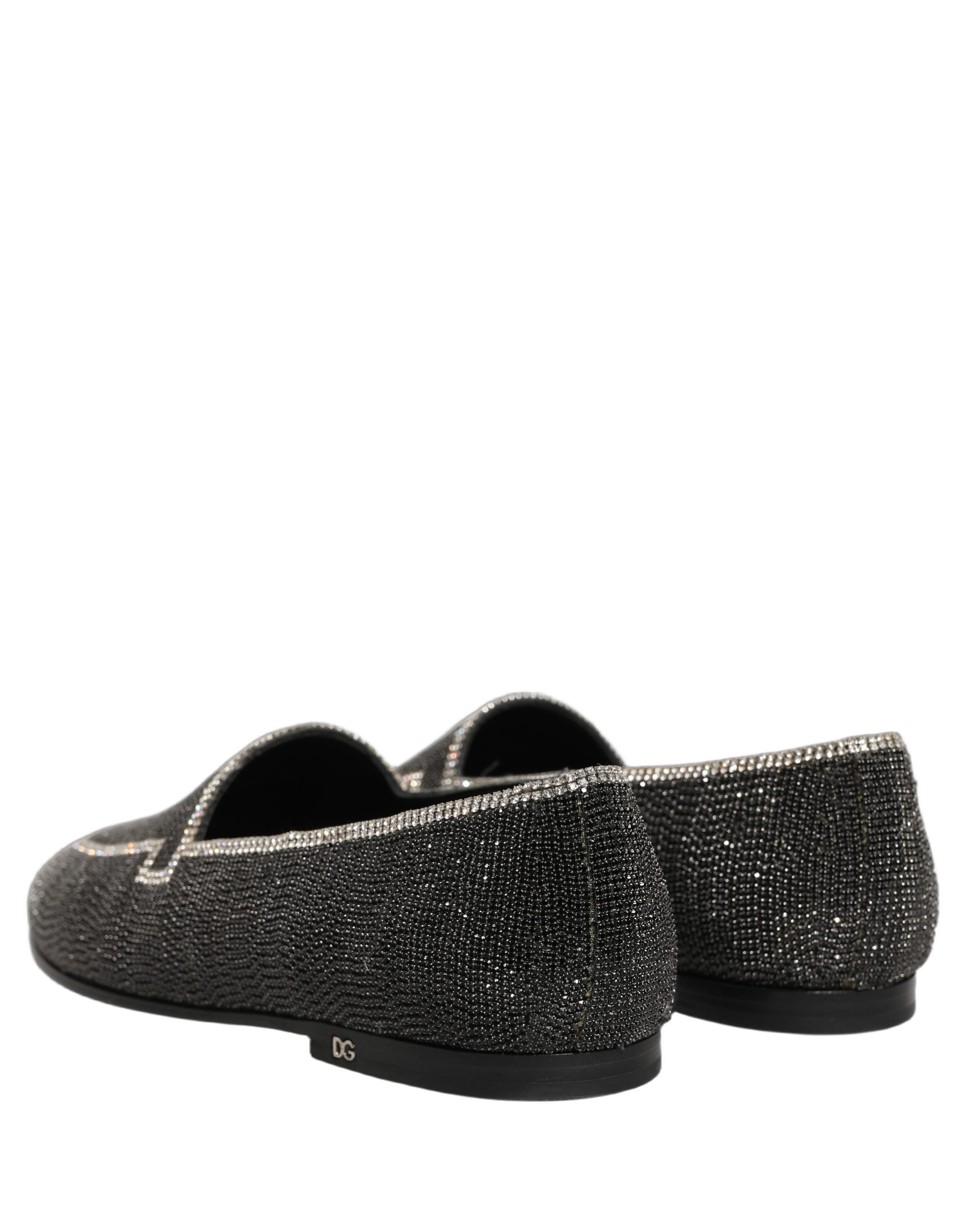 Dolce & Gabbana Black Crystal Embellished Men Loafers Shoes