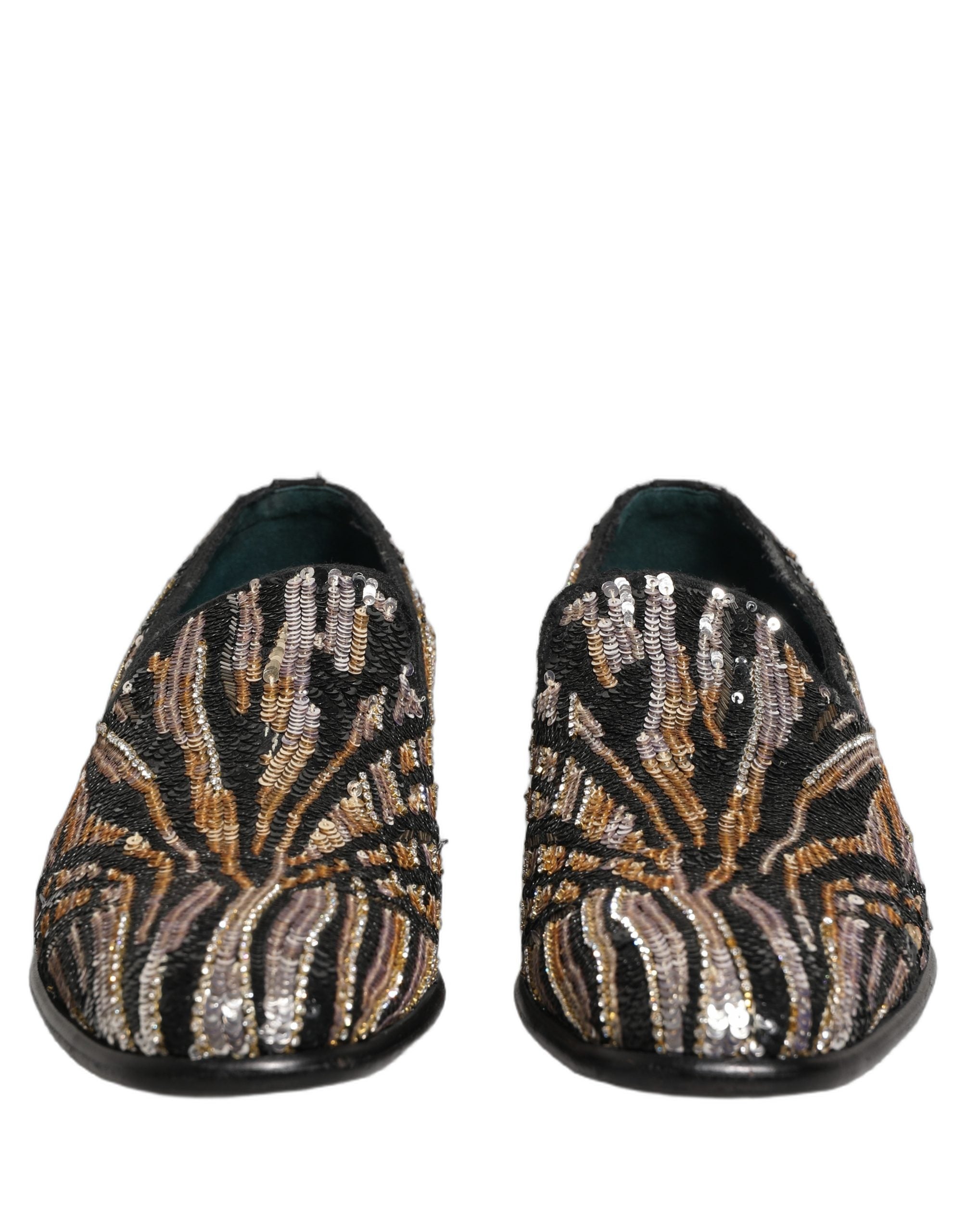 Dolce & Gabbana Gold Striped Sequin Embellished Loafer Shoes