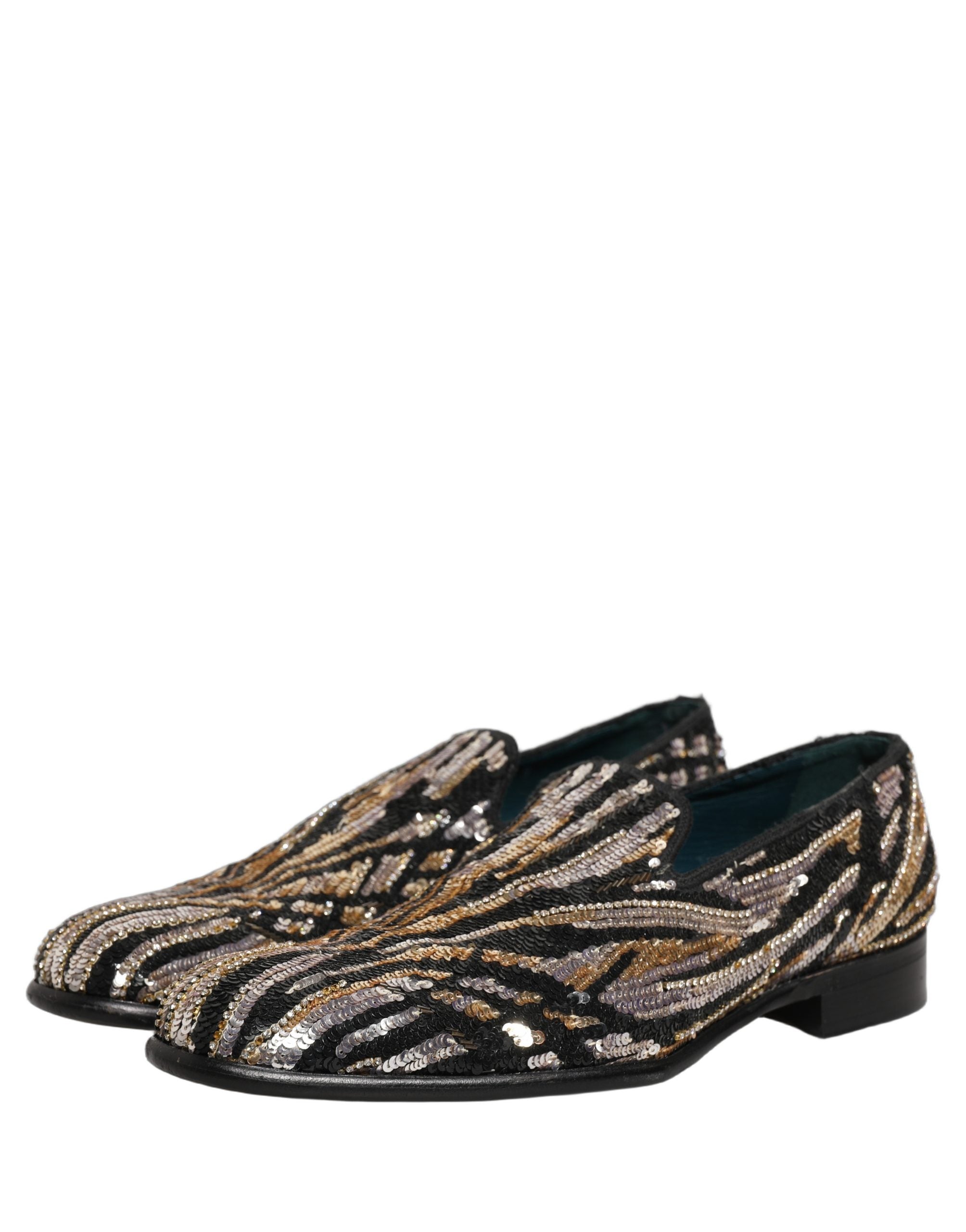 Dolce & Gabbana Gold Striped Sequin Embellished Loafer Shoes