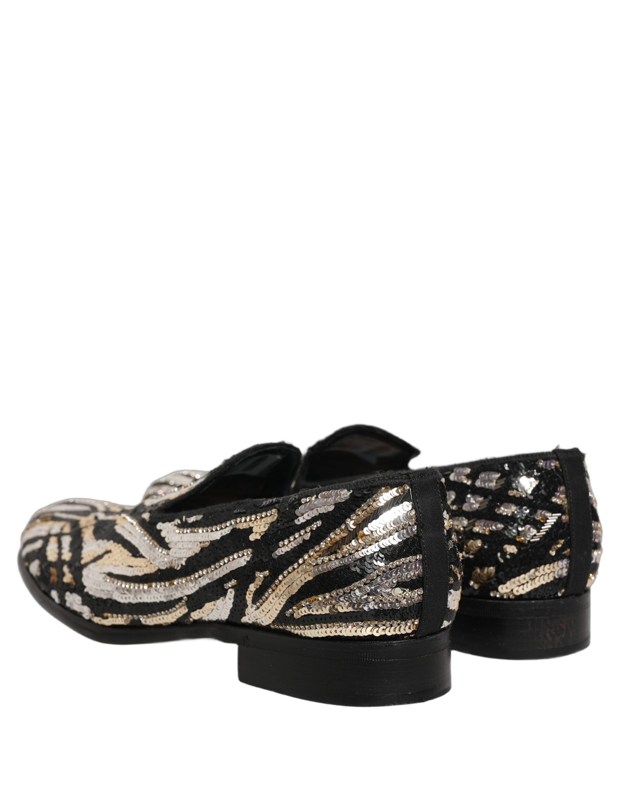 Dolce & Gabbana Gold Striped Sequin Embellished Loafer Shoes