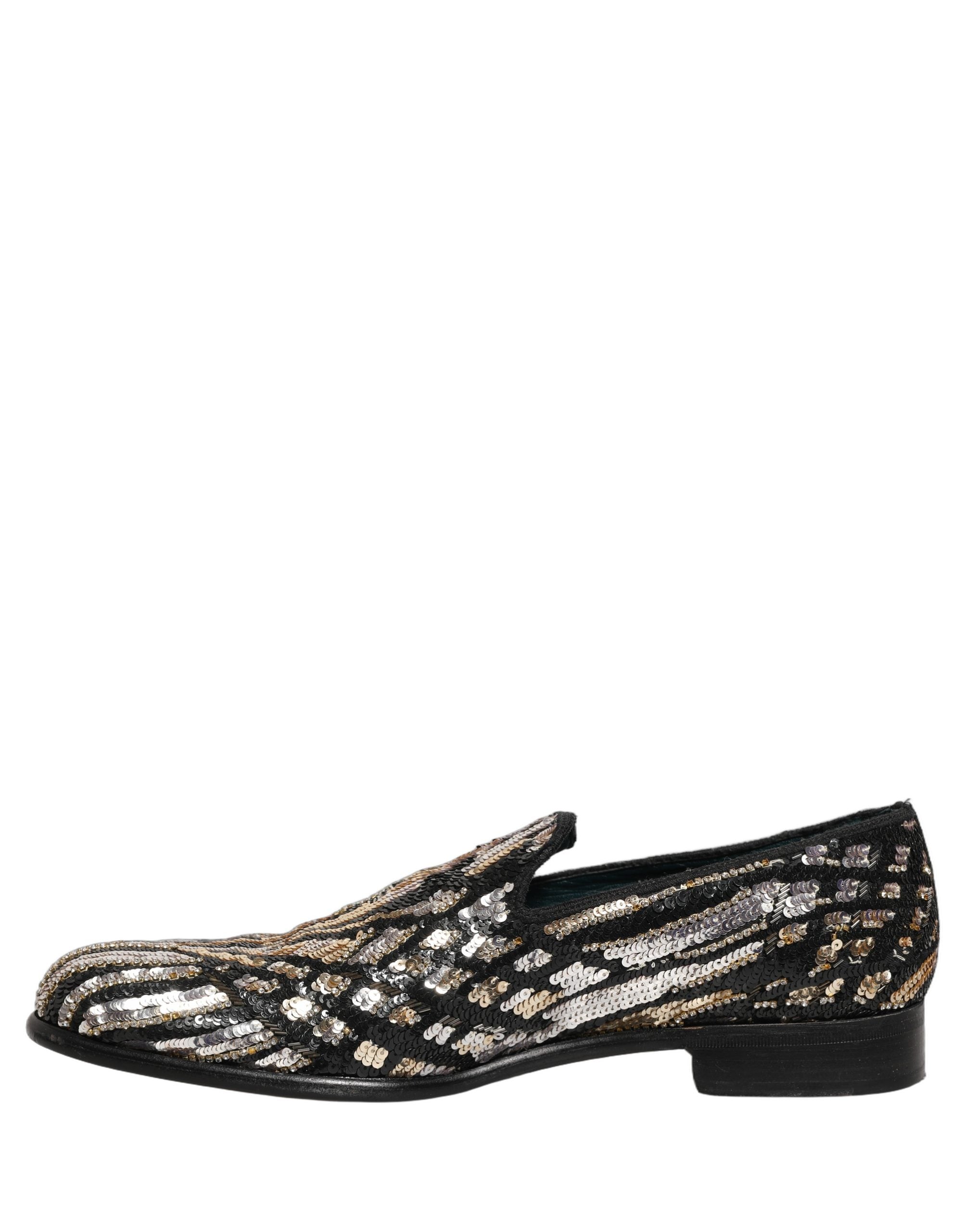 Dolce & Gabbana Gold Striped Sequin Embellished Loafer Shoes