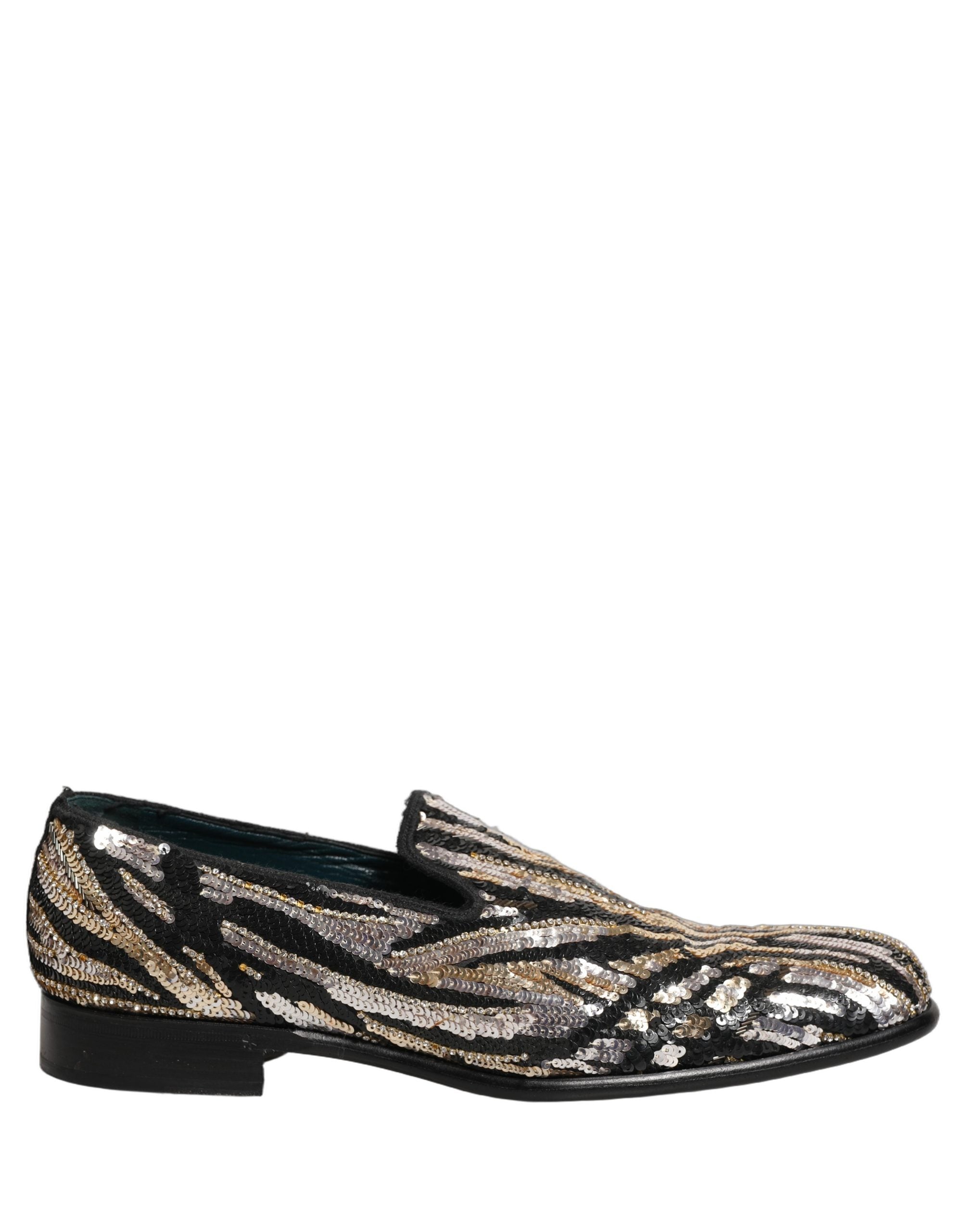 Dolce & Gabbana Gold Striped Sequin Embellished Loafer Shoes