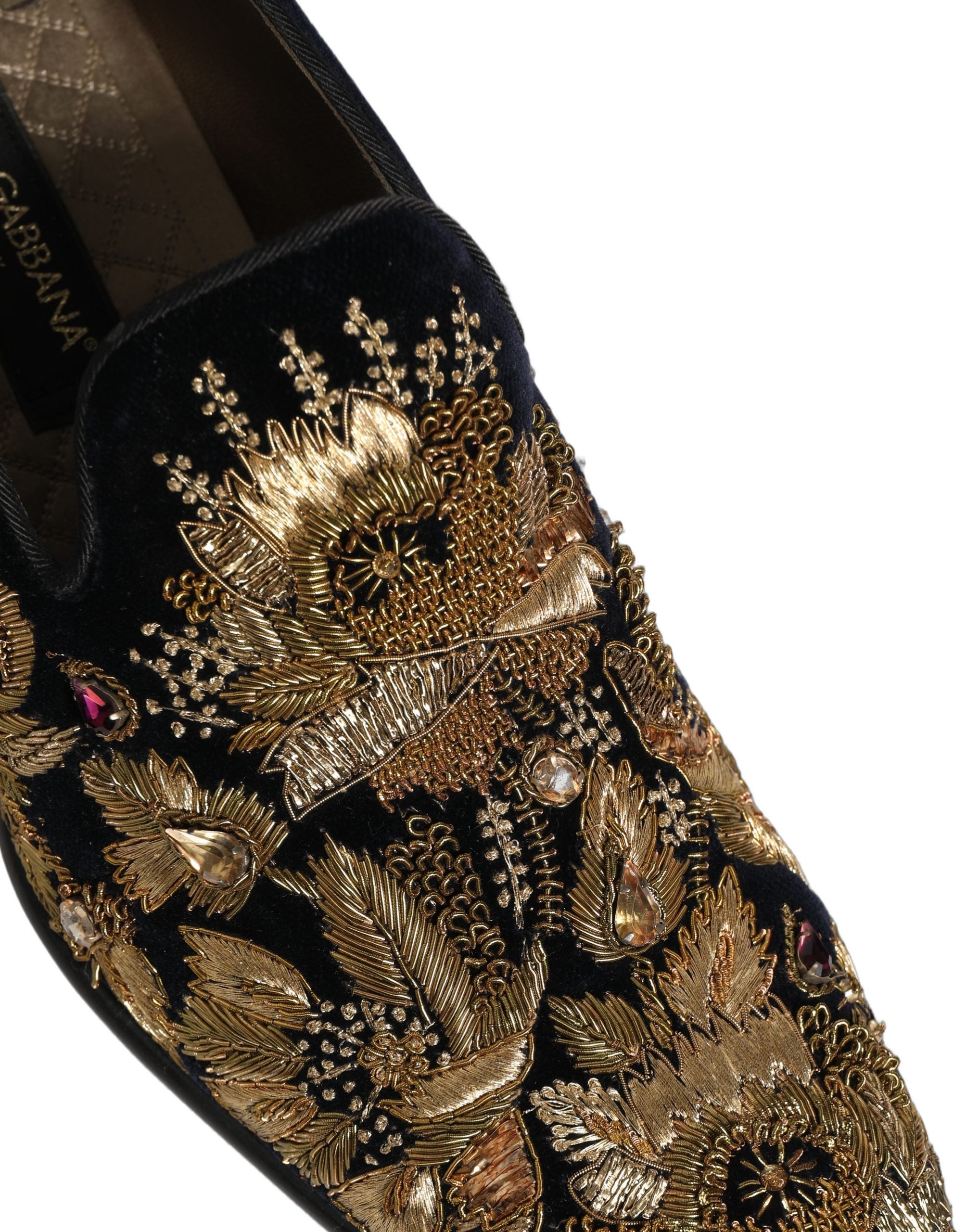 Dolce & Gabbana Black Gold Embroidery Dress Loafers Shoes