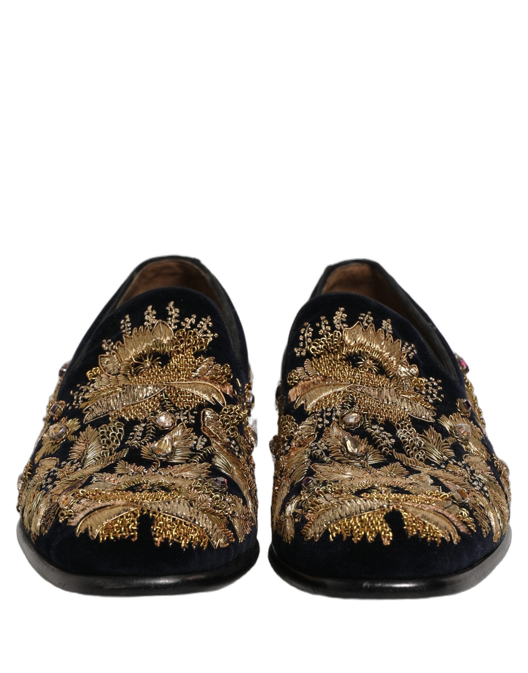 Dolce & Gabbana Black Gold Embroidery Dress Loafers Shoes