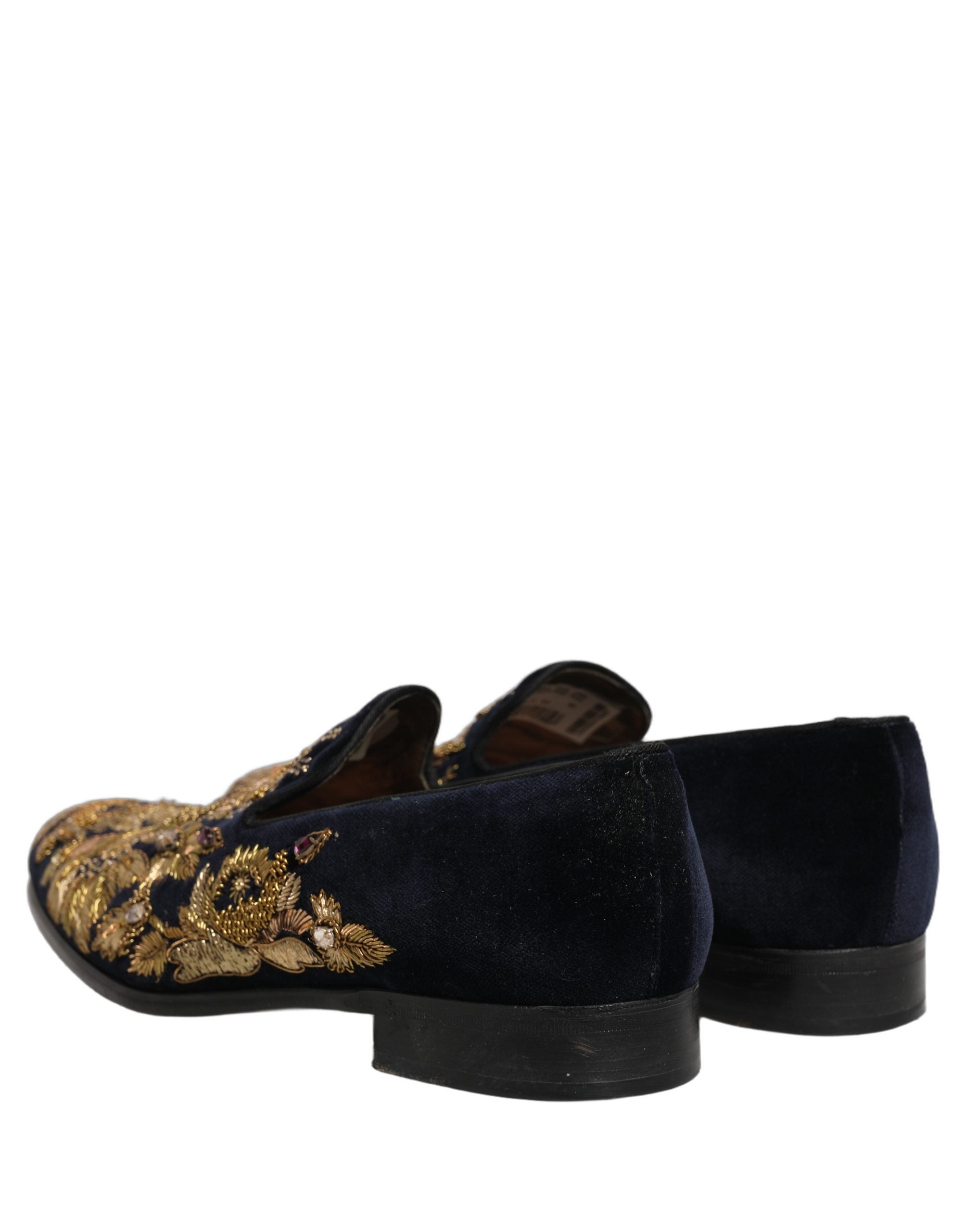 Dolce & Gabbana Black Gold Embroidery Dress Loafers Shoes