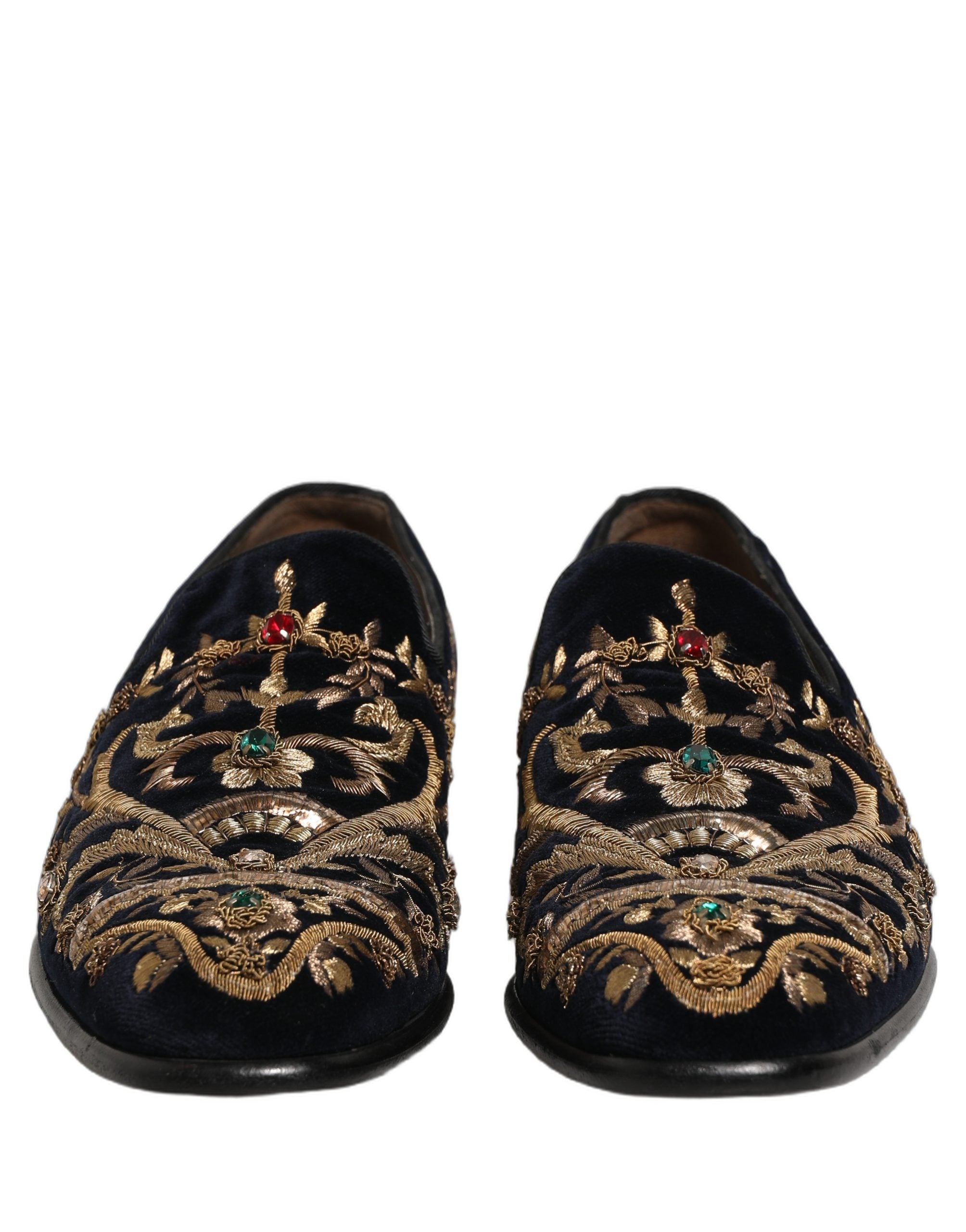 Dolce & Gabbana Black Velvet Embellished Dress Loafers Shoes