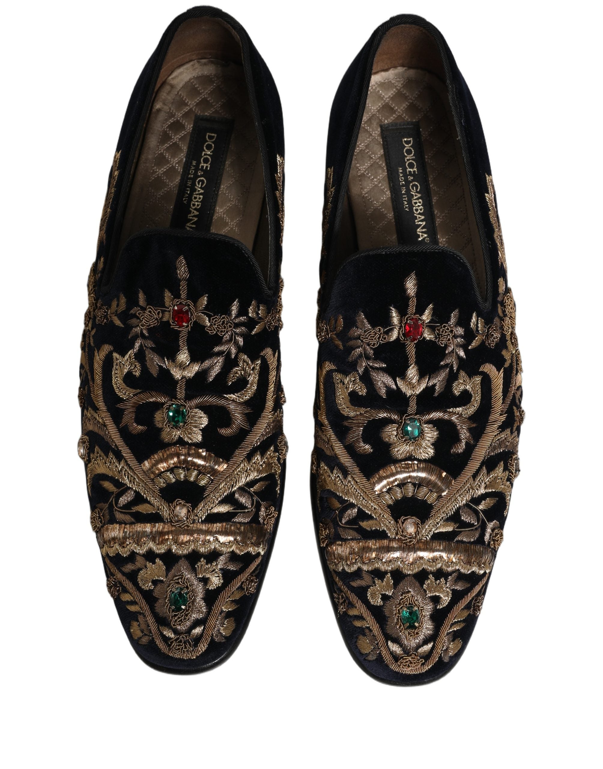 Dolce & Gabbana Black Velvet Embellished Dress Loafers Shoes