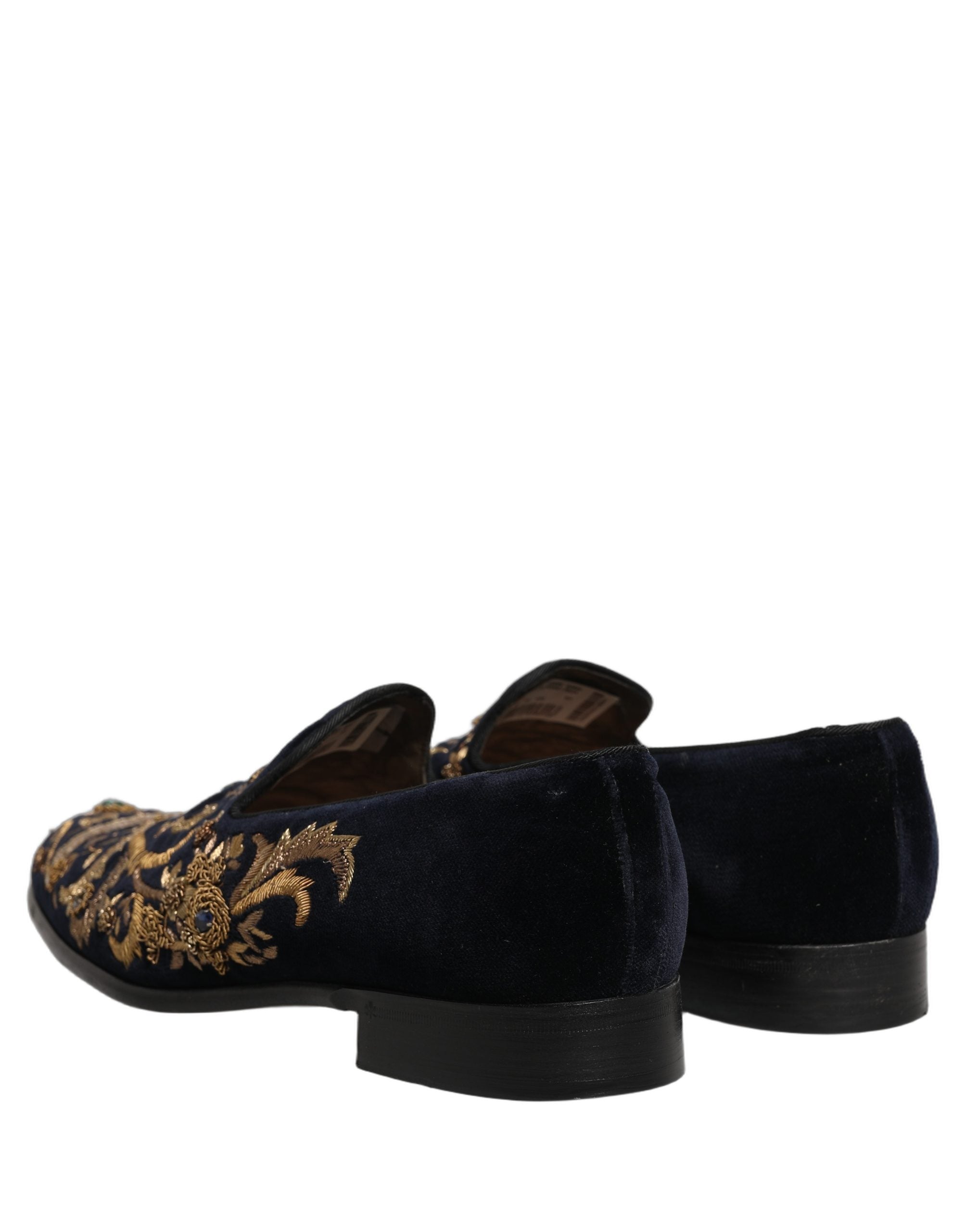 Dolce & Gabbana Black Velvet Embellished Dress Loafers Shoes