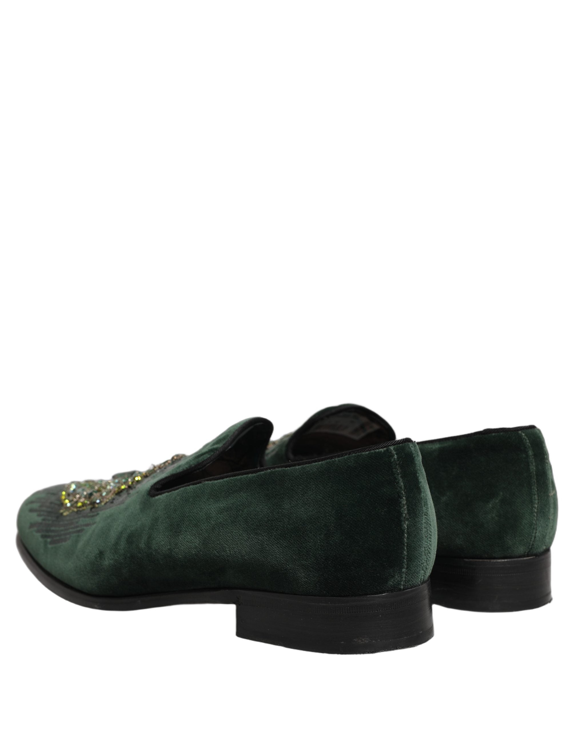 Dolce & Gabbana Green Velvet Embellished Dress Loafers Shoes