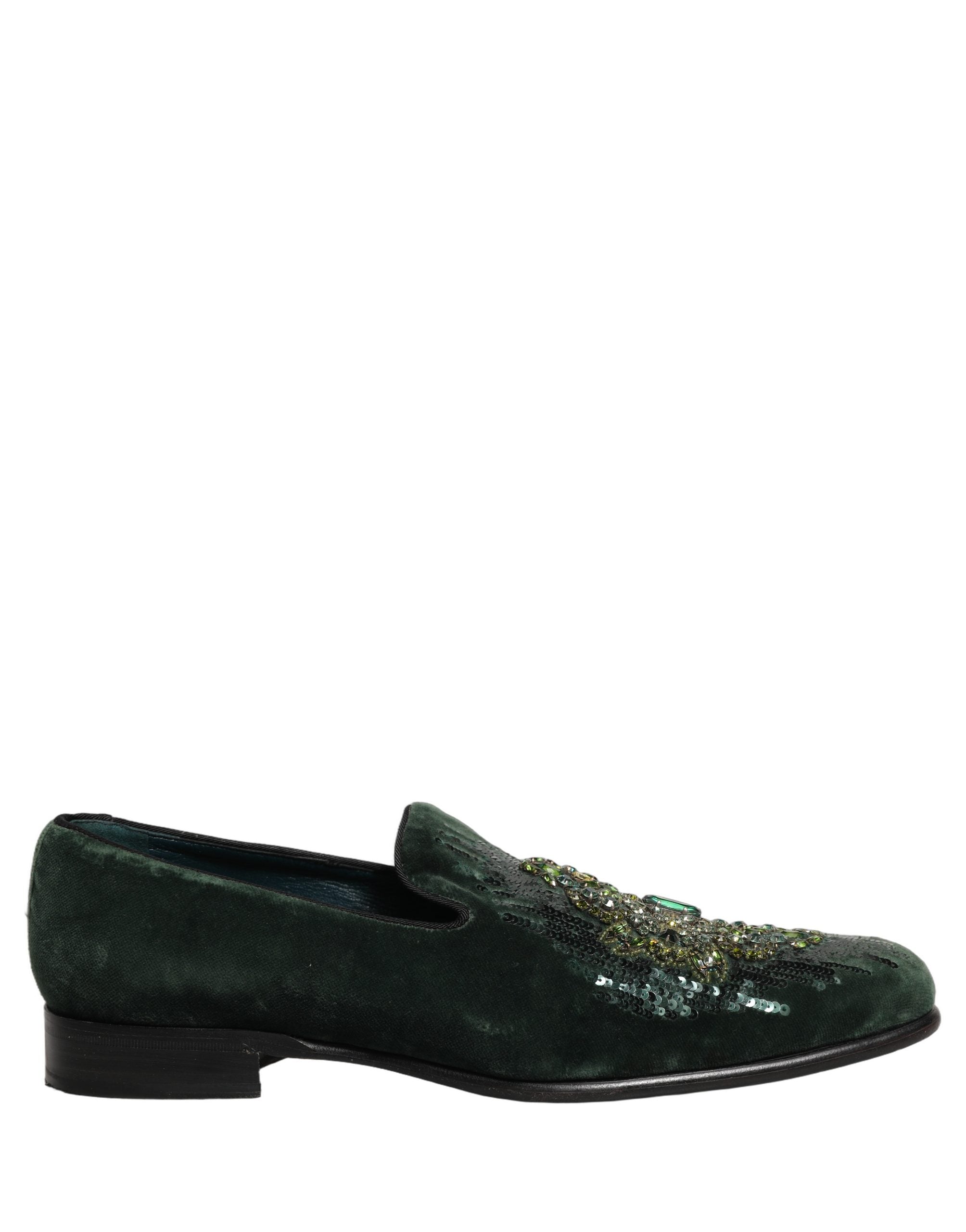 Dolce & Gabbana Green Velvet Embellished Dress Loafers Shoes