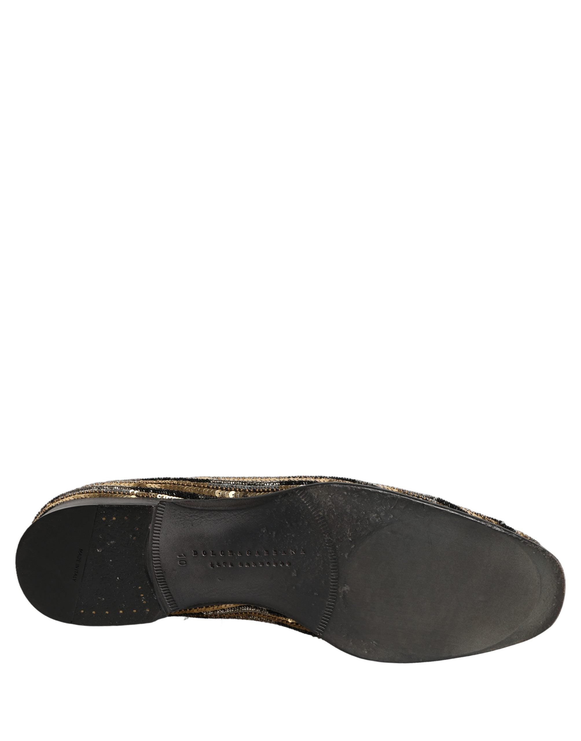 Dolce & Gabbana Gold Striped Sequin Embellished Loafer Shoes