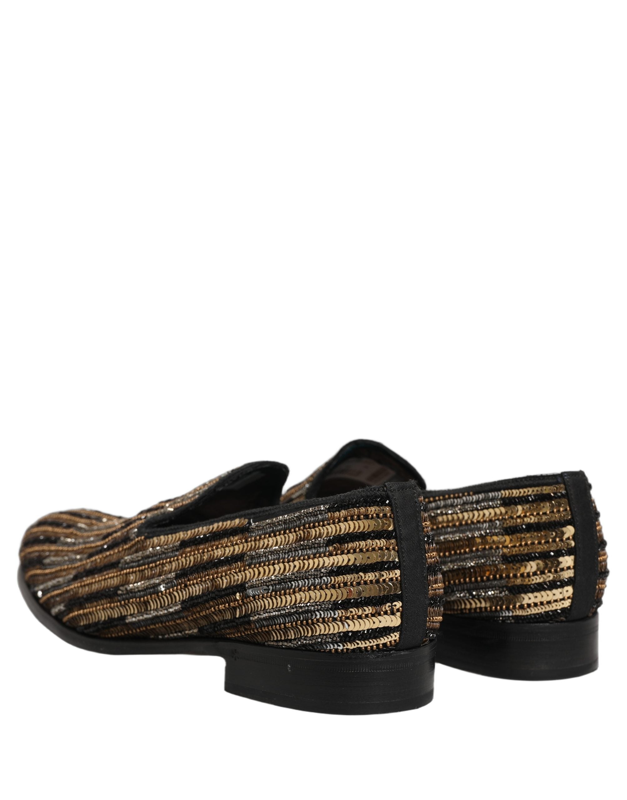 Dolce & Gabbana Gold Striped Sequin Embellished Loafer Shoes