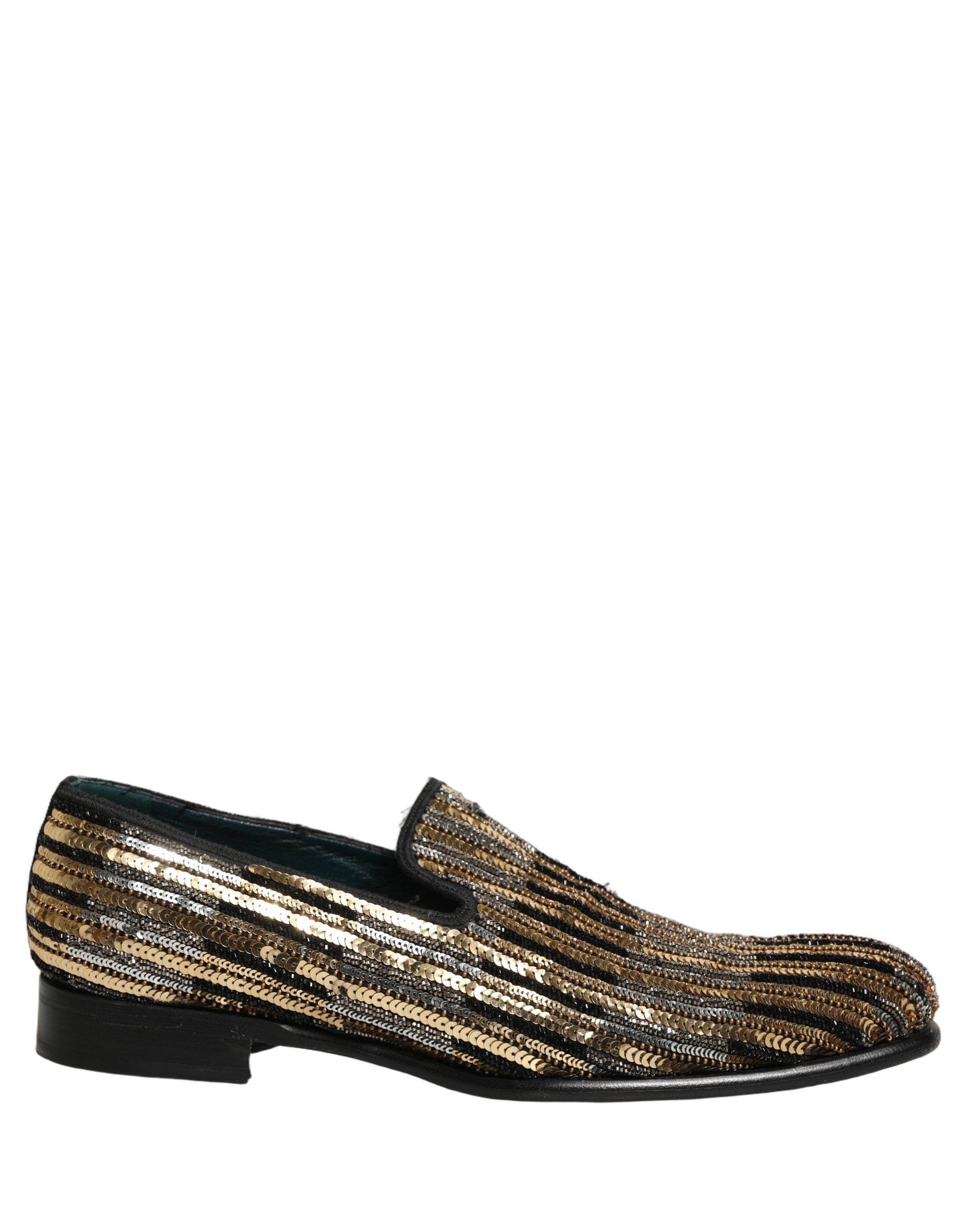 Dolce & Gabbana Gold Striped Sequin Embellished Loafer Shoes
