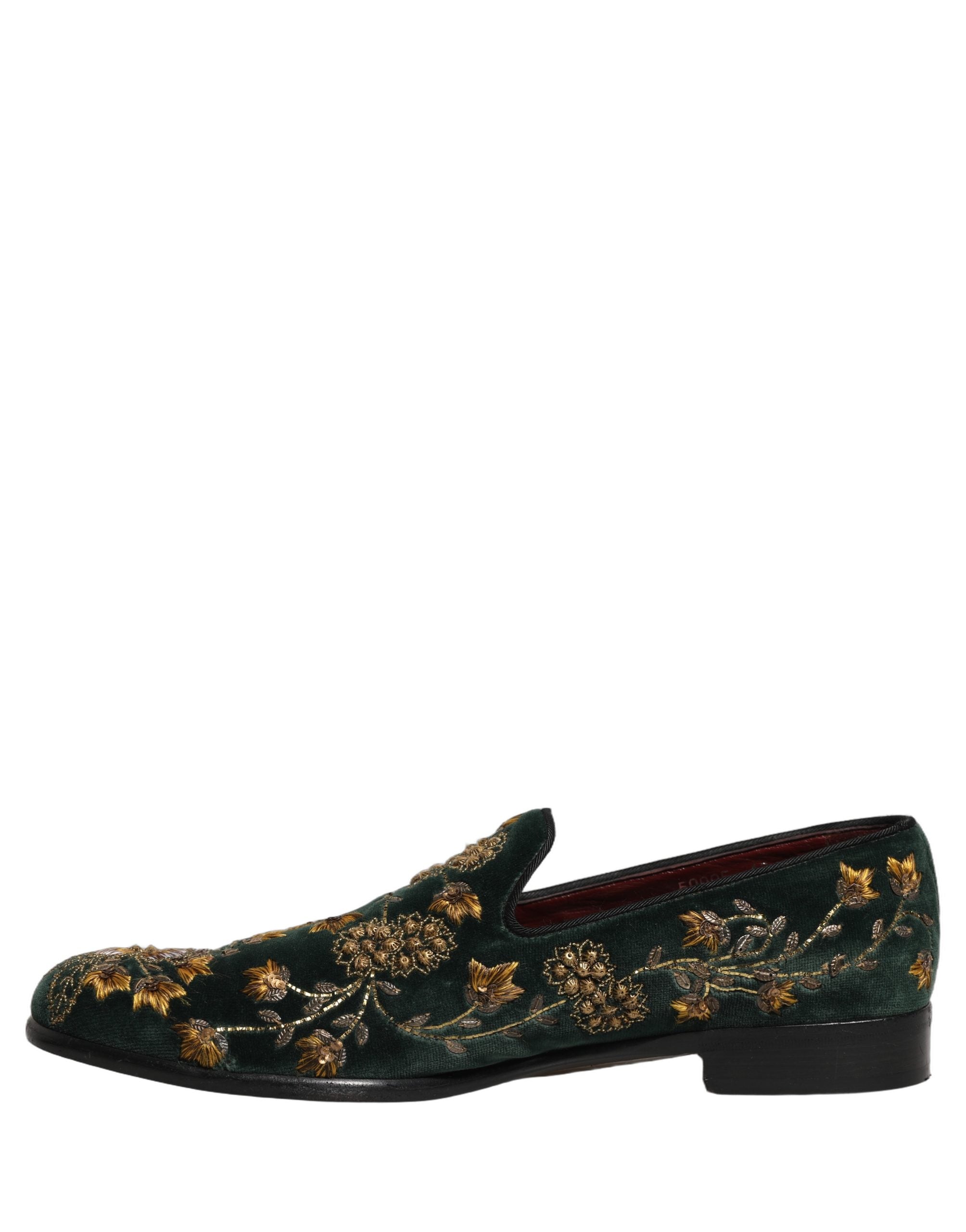 Dolce & Gabbana Green Floral Embroidery Dress Loafers Shoes