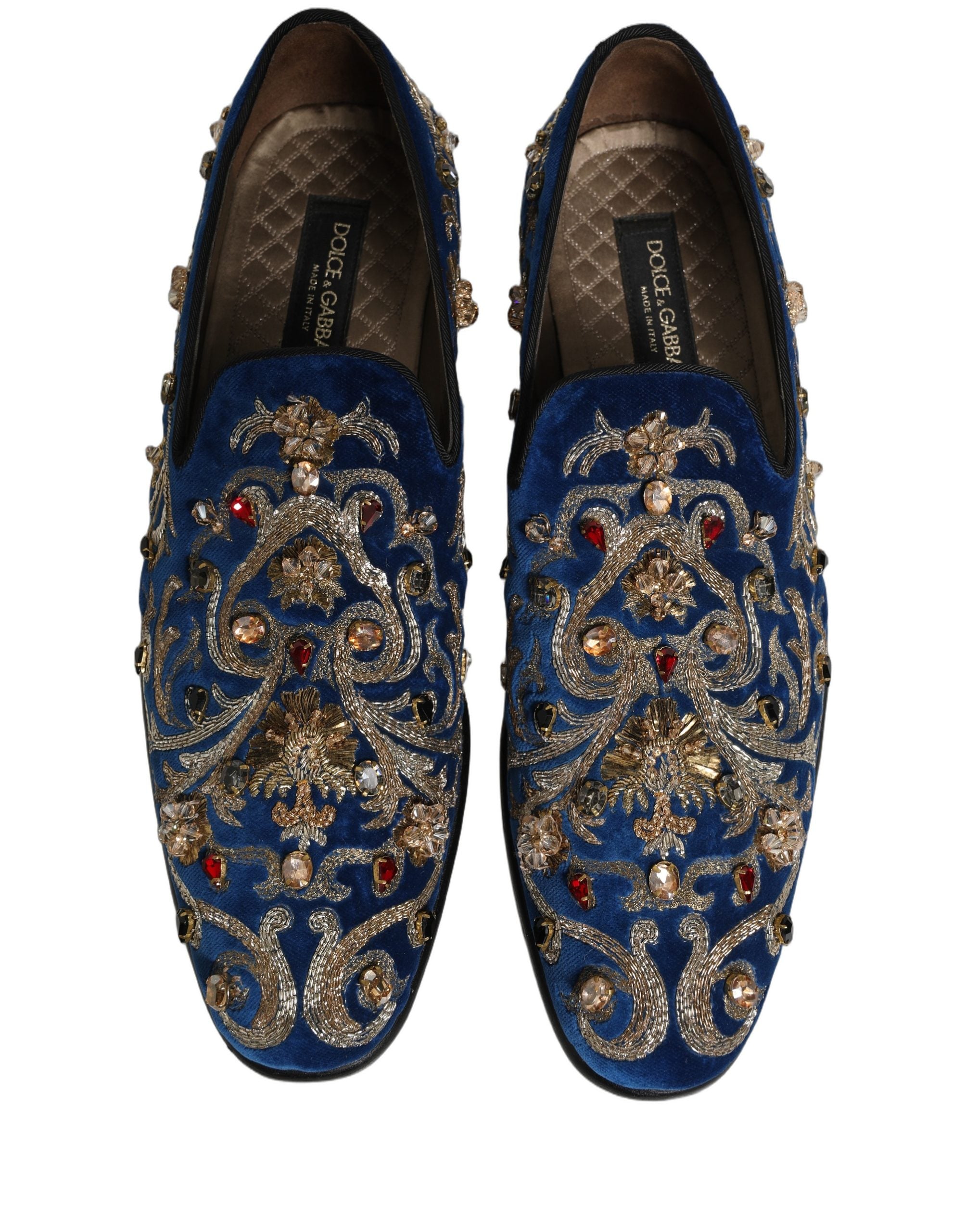 Dolce & Gabbana Blue Velvet Embellished Dress Loafers Shoes