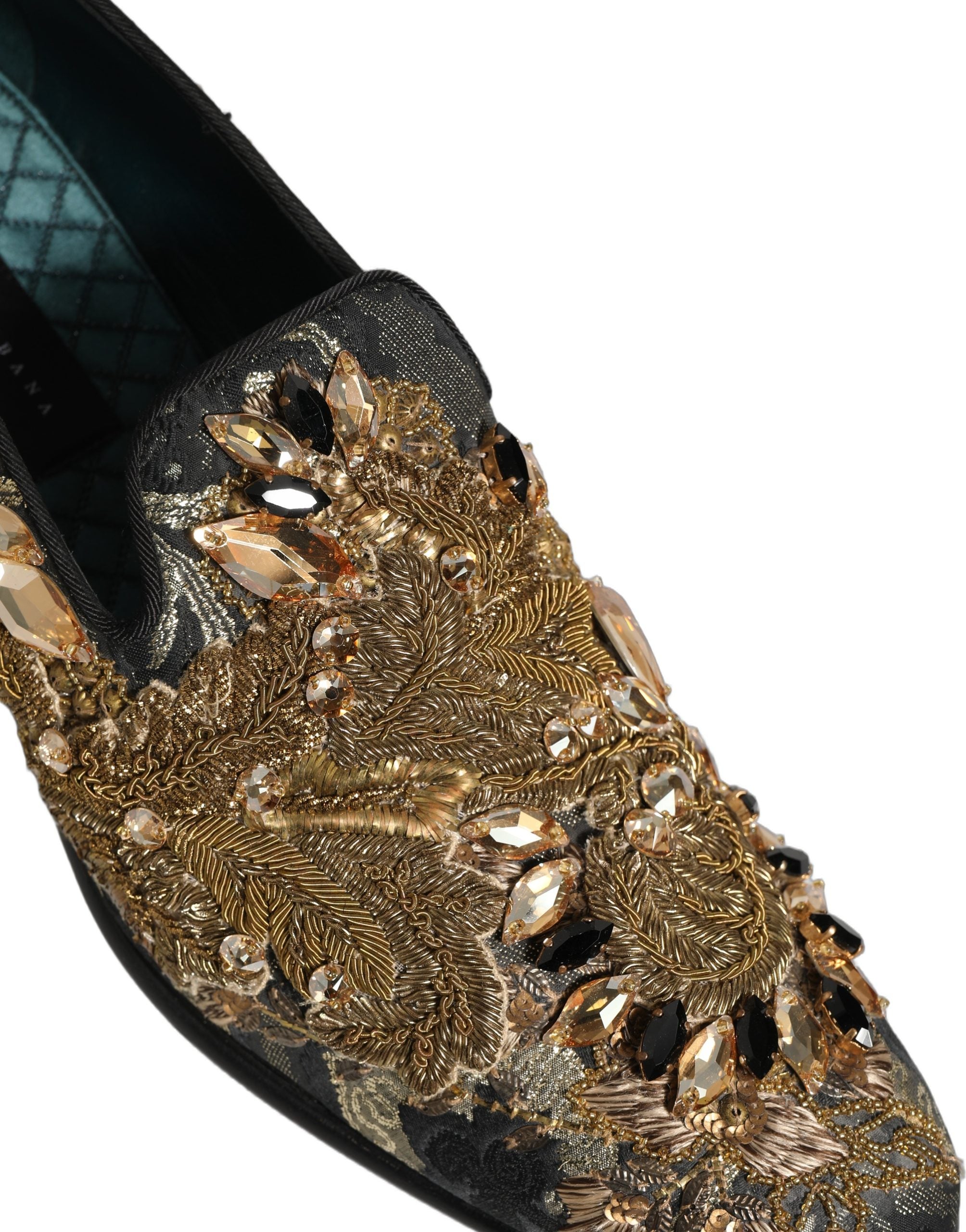 Dolce & Gabbana Black Velvet Embellished Dress Loafers Shoes
