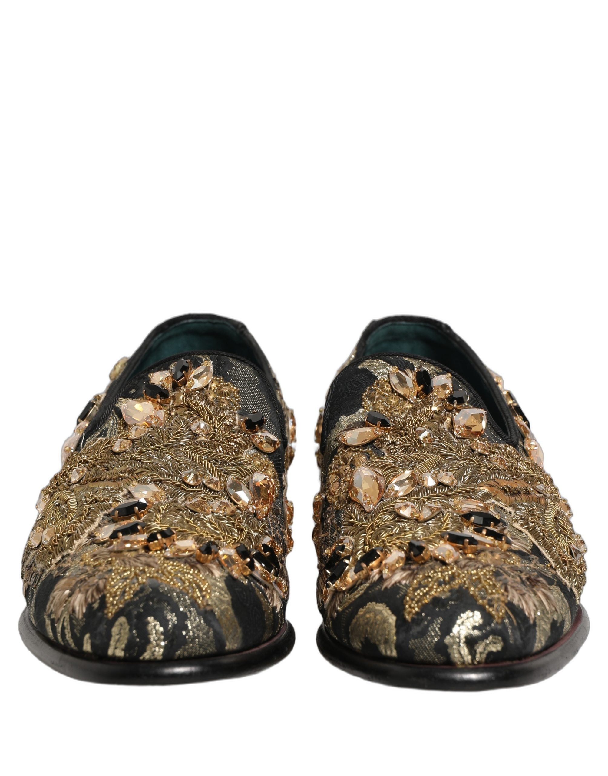 Dolce & Gabbana Black Velvet Embellished Dress Loafers Shoes