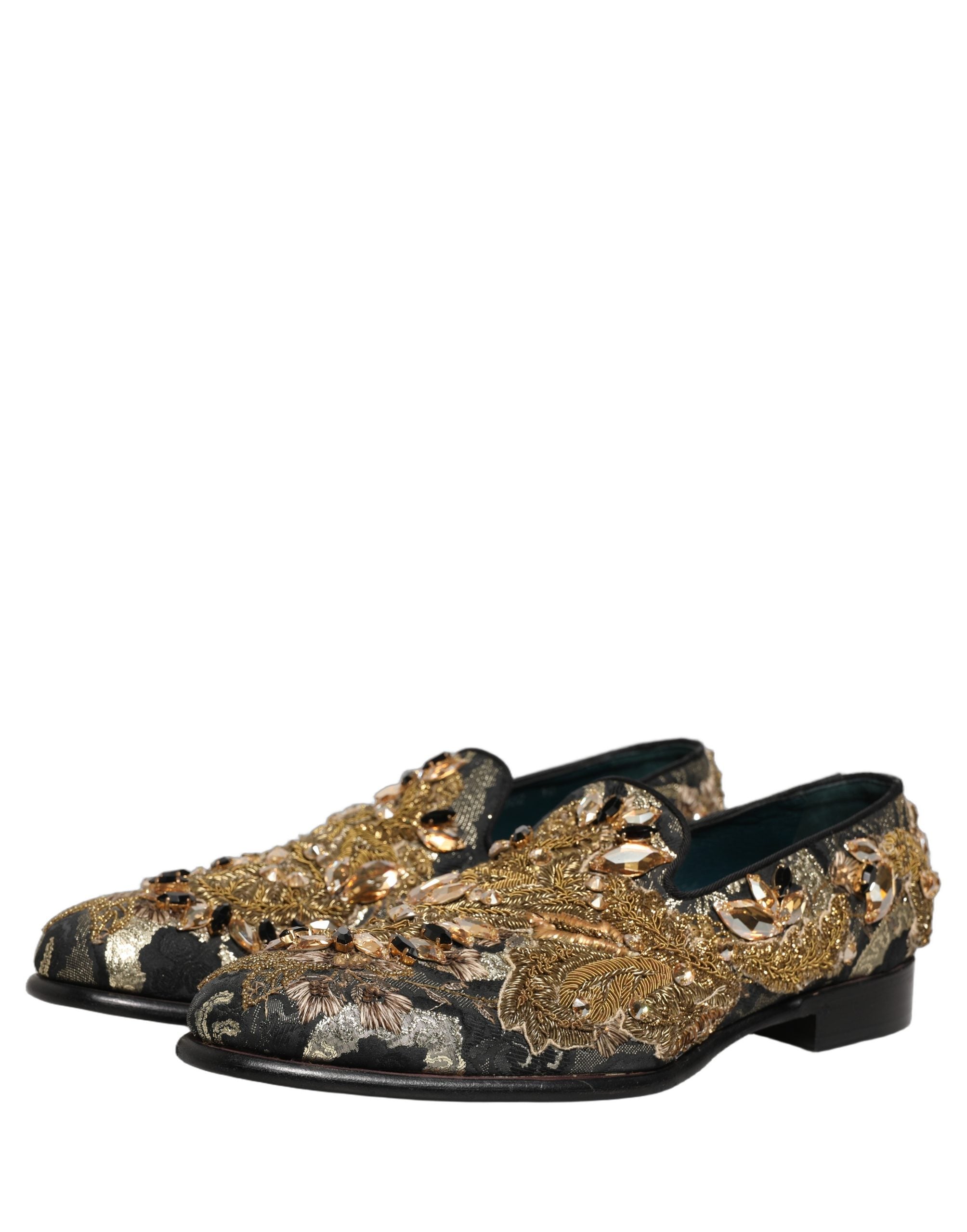 Dolce & Gabbana Black Velvet Embellished Dress Loafers Shoes