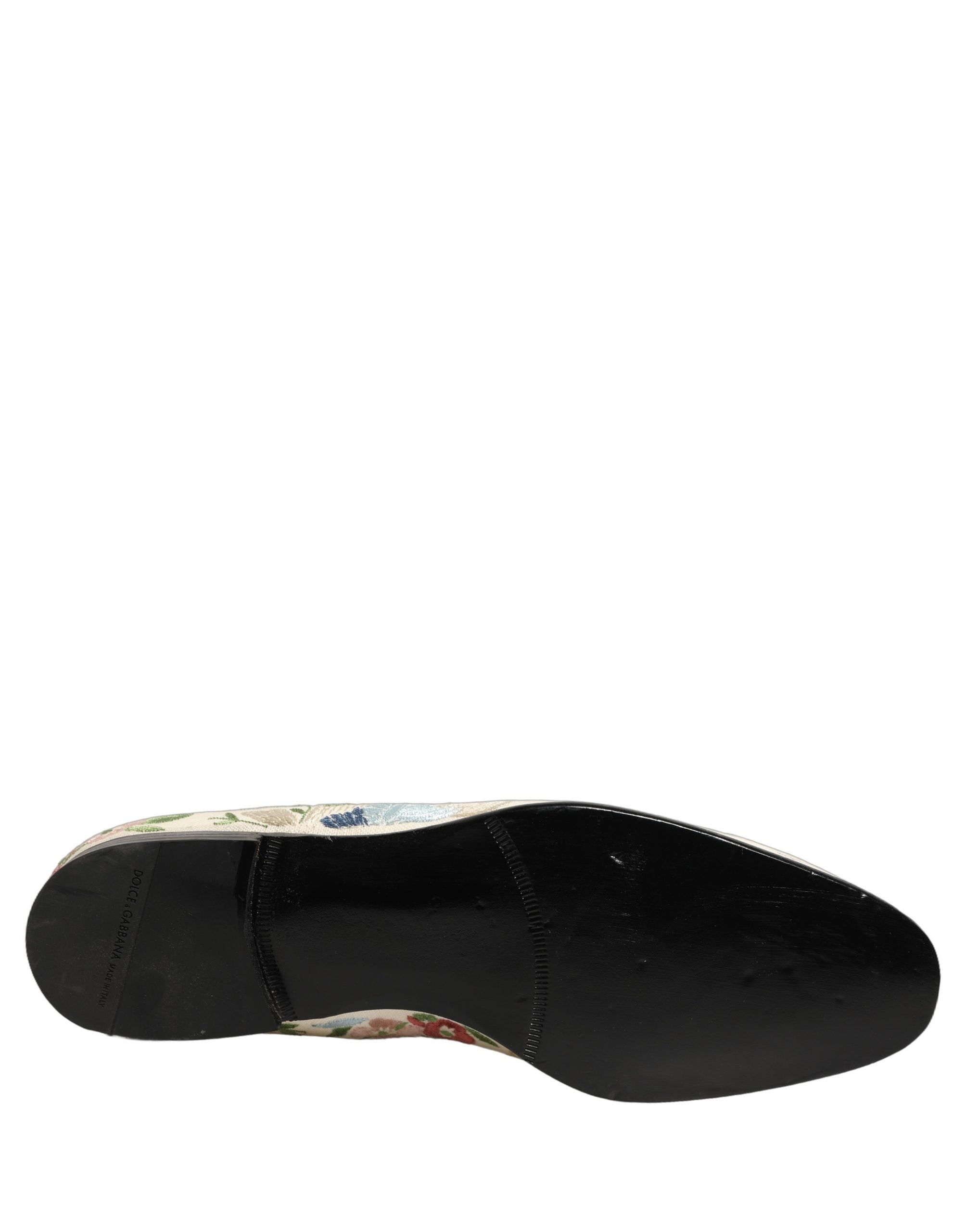 Dolce & Gabbana White Floral Embroidery Dress Loafers Shoes