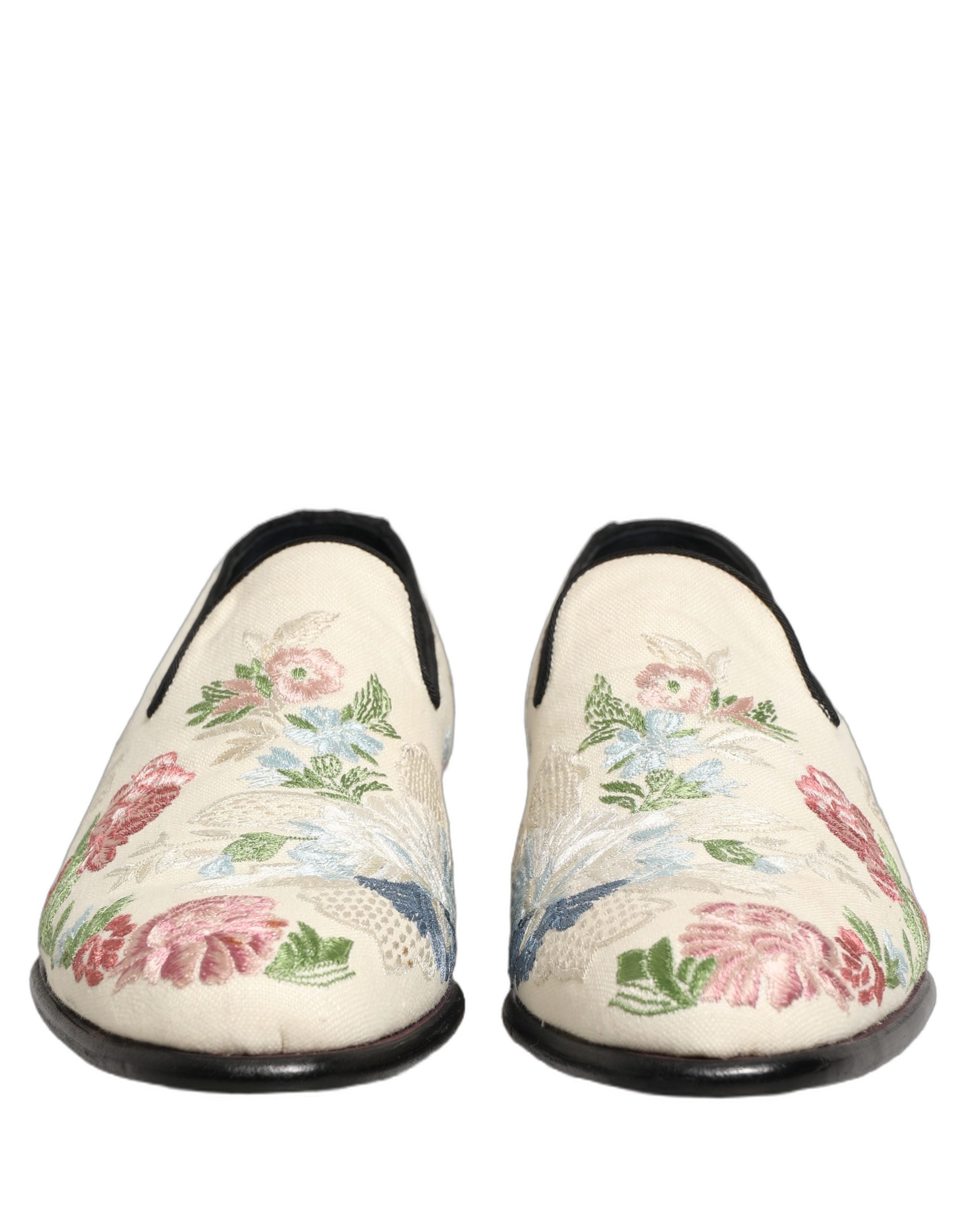 Dolce & Gabbana White Floral Embroidery Dress Loafers Shoes