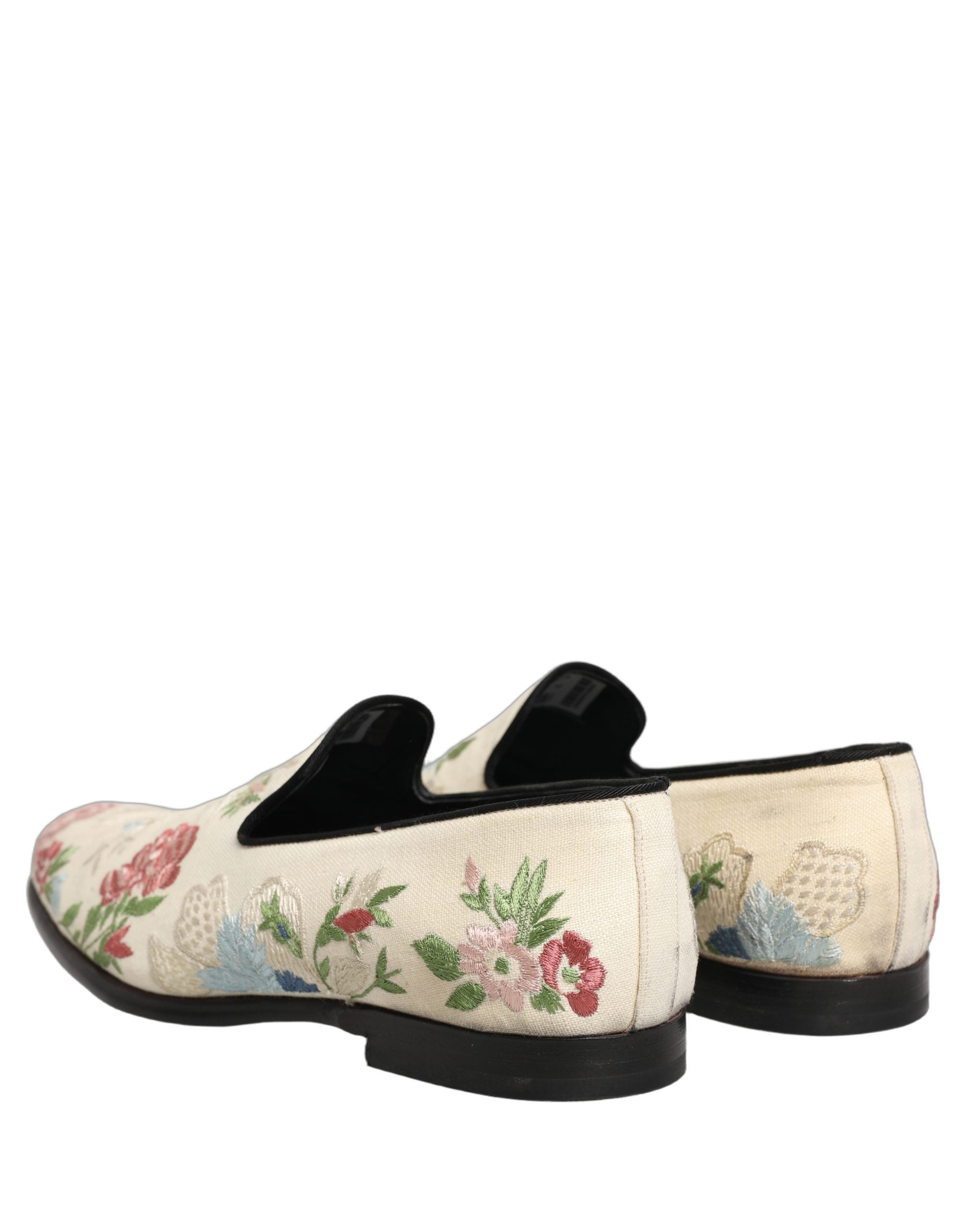 Dolce & Gabbana White Floral Embroidery Dress Loafers Shoes